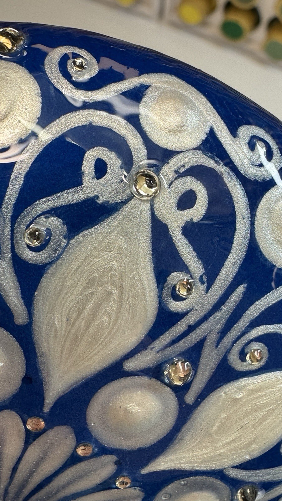 Distressed Blue And Pearl Mandala – Hand Painted Handmade Stone – By JaDeL