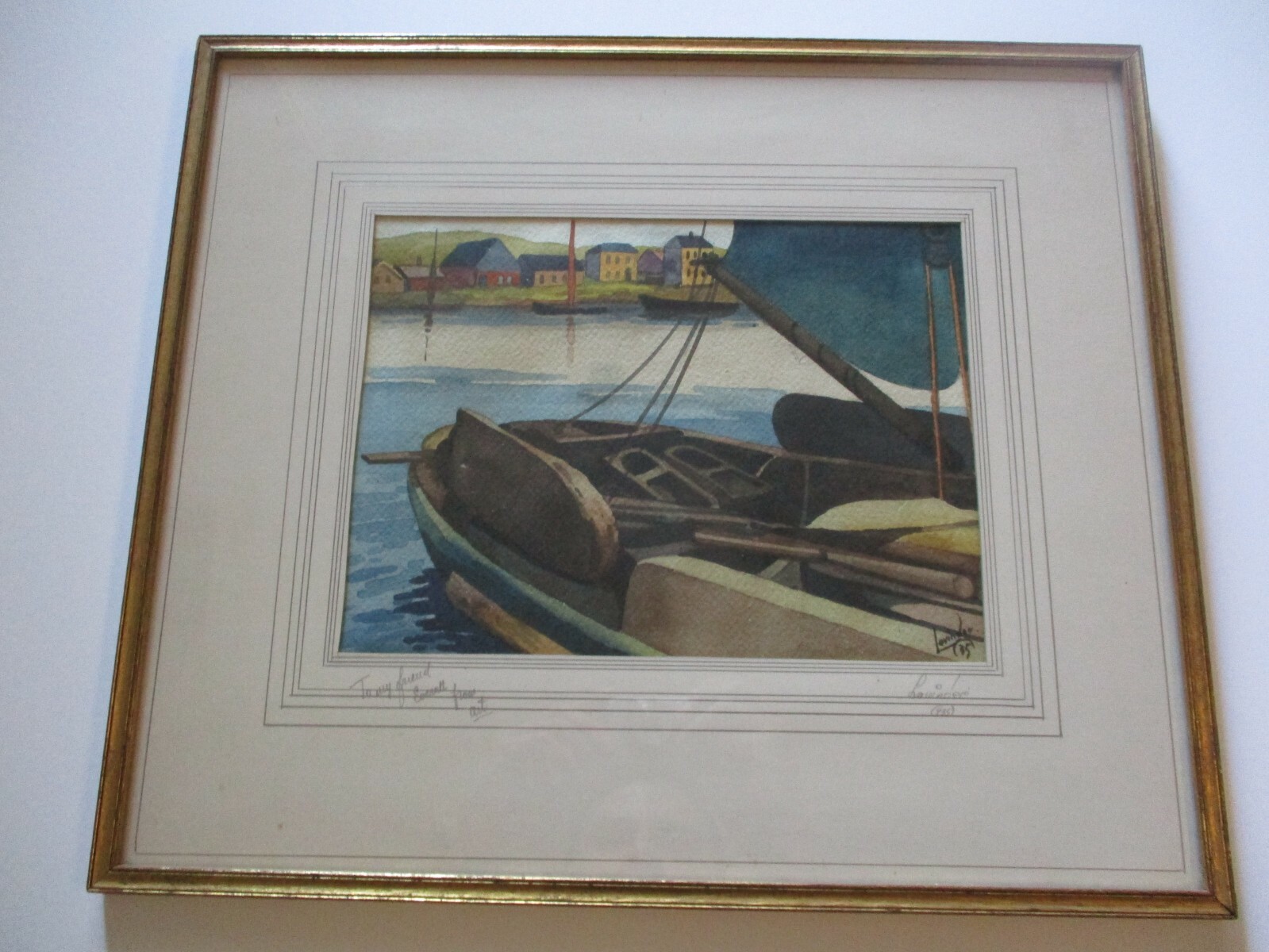 ANTIQUE VINTAGE WPA ERA PAINTING AMERICAN REGIONALIST 1930’S PORT MARINA COAST