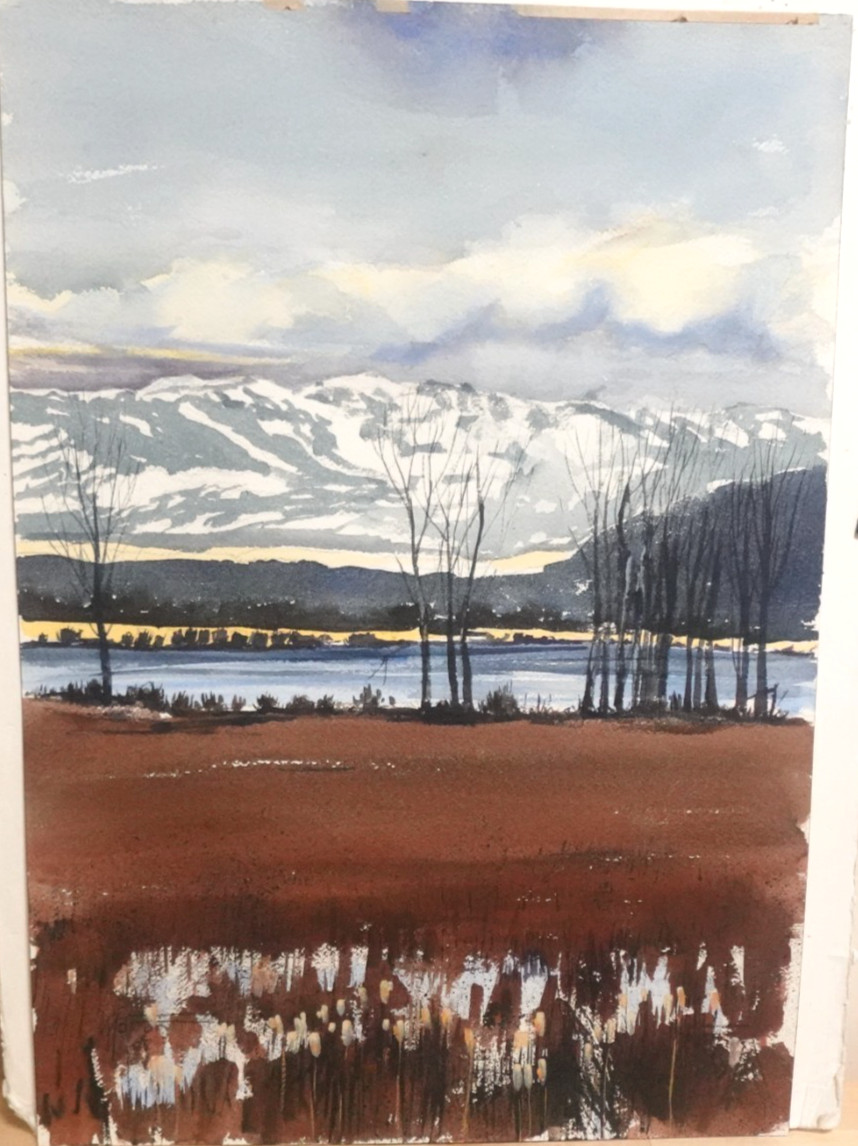 PHILIP MORTON «WHEAT FIELDS ON THE SOLMON RIVER» ORIGINAL WATERCOLOR PAINTING