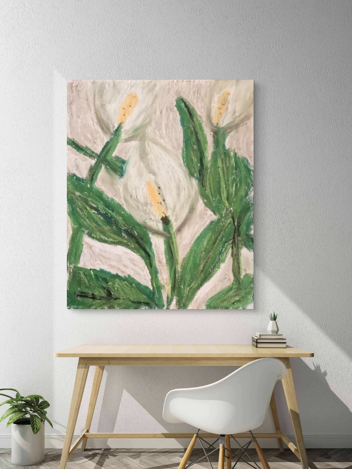 Textured Abstract Calla Lilies Spring White Flowers Canvas Art Original 11×14