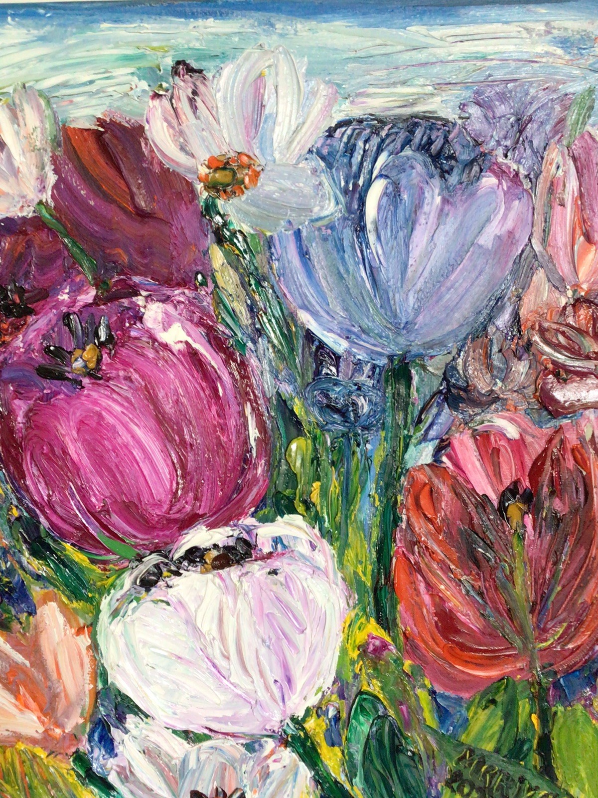 Tulips garden .Original Oil Pairing