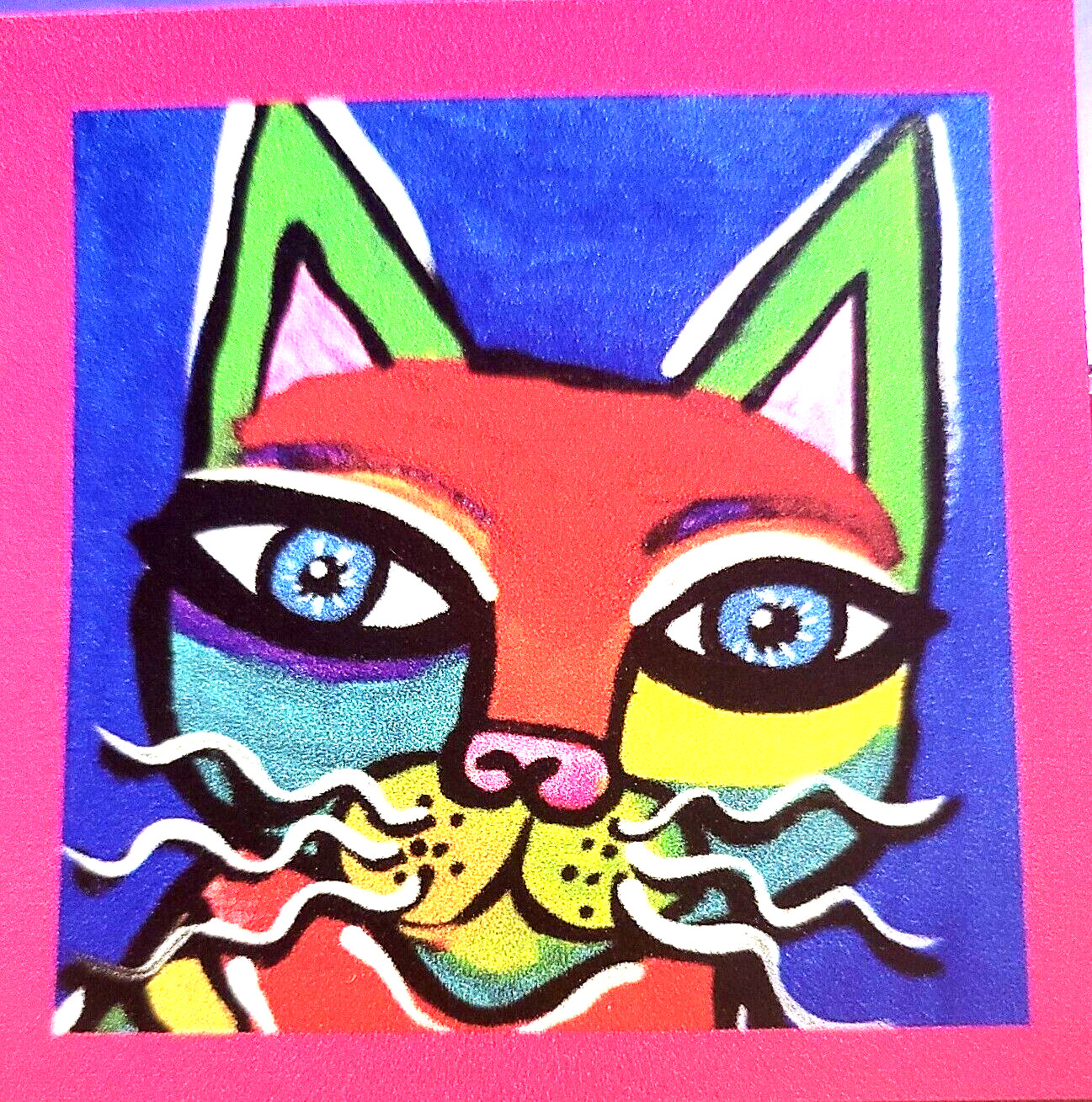 «NEW» NOT ACEO ABSTRACT CAT» 2.5X2.5 ART MAGNET 2000-now