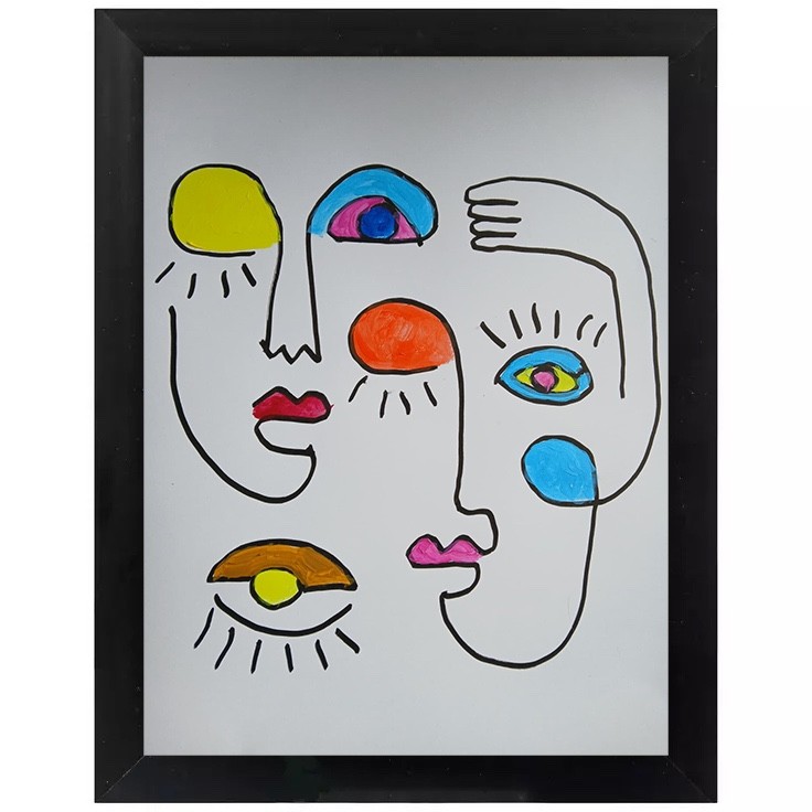 Minimalist/Abstract 9 x 12 Two Friends Signed Colorful Hand Made Art Painting