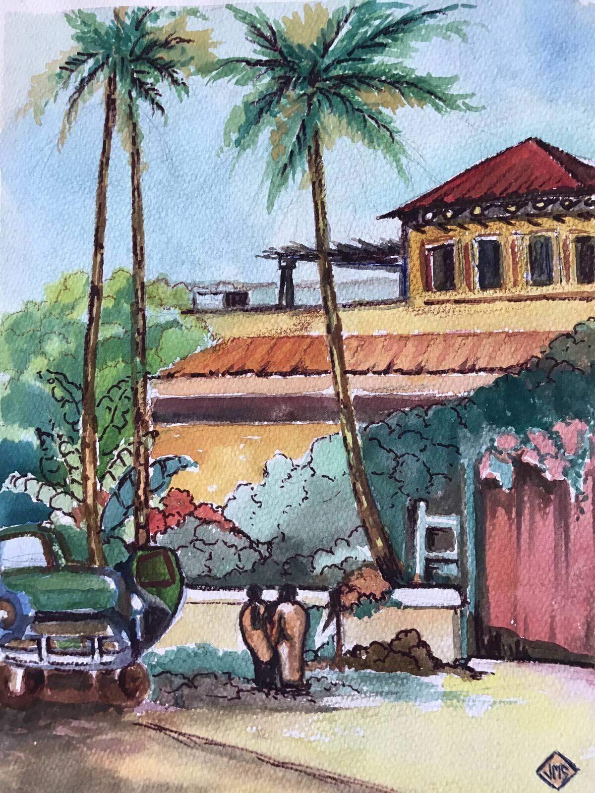 Original Two Sided Painting Tropical Landscape Scene Floral Still Life By JMS