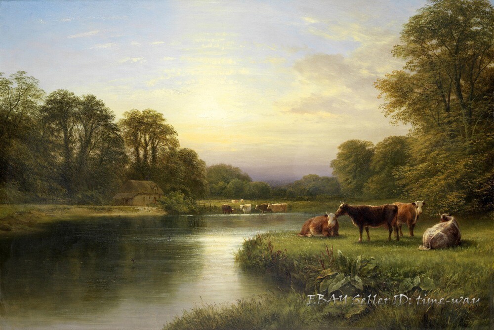 Lake Landscape Cattle Oil painting Wall Decor art Giclee Printed on canvas P1221