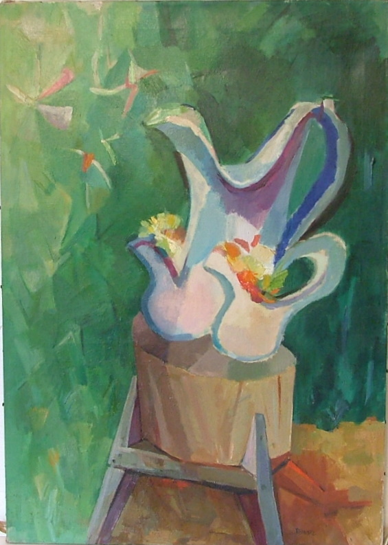 WALTER REINSEL 1905-1979 PENNSYLVANIA MODERN STILL LIFE w PITCHER PAFA OIL