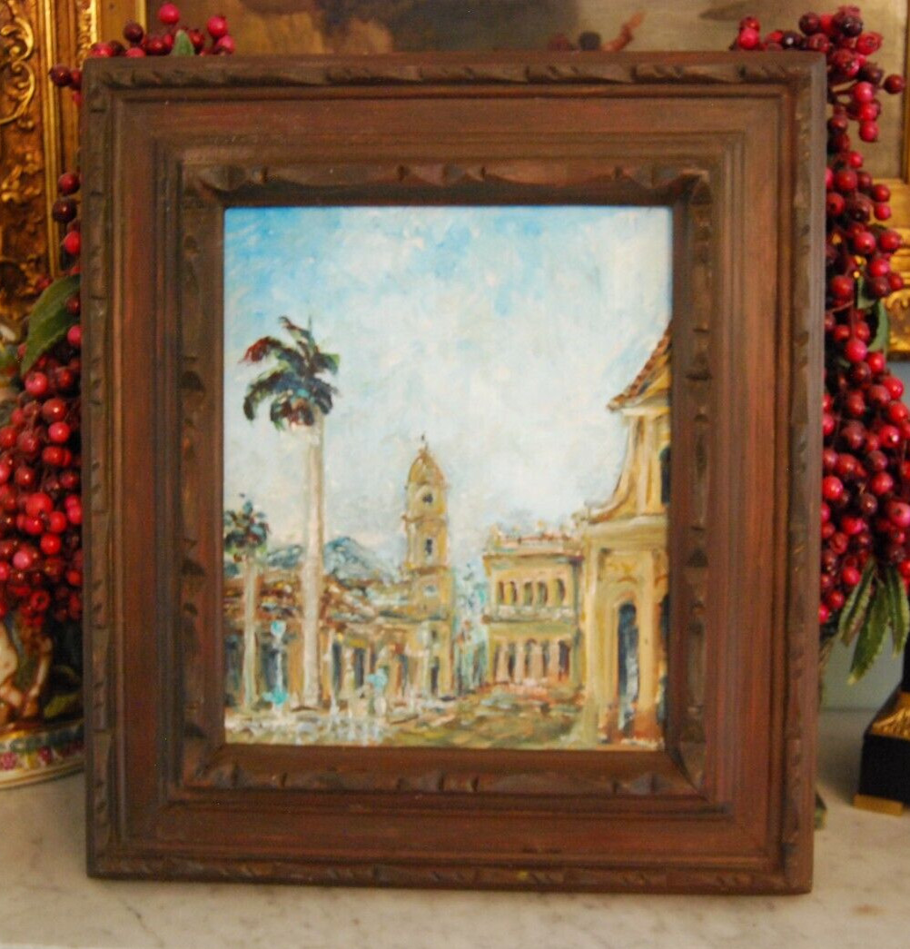FRAMED ORIGINAL OIL «VIEW OF OLD COLONIAL TRINIDAD», CUBA ARTIST: HECTO VIDAL
