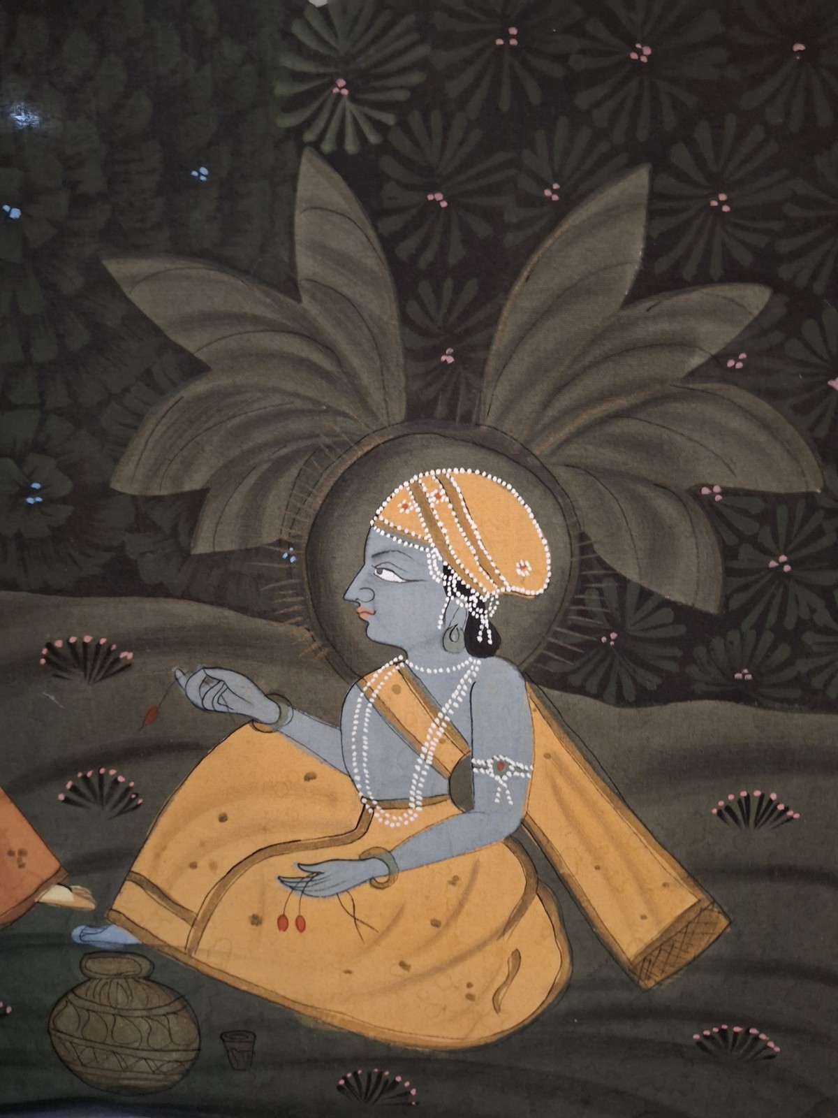 Vintage Indian Painting 24×24 On Cloth | Romantic Courtyard Scene | Mughal