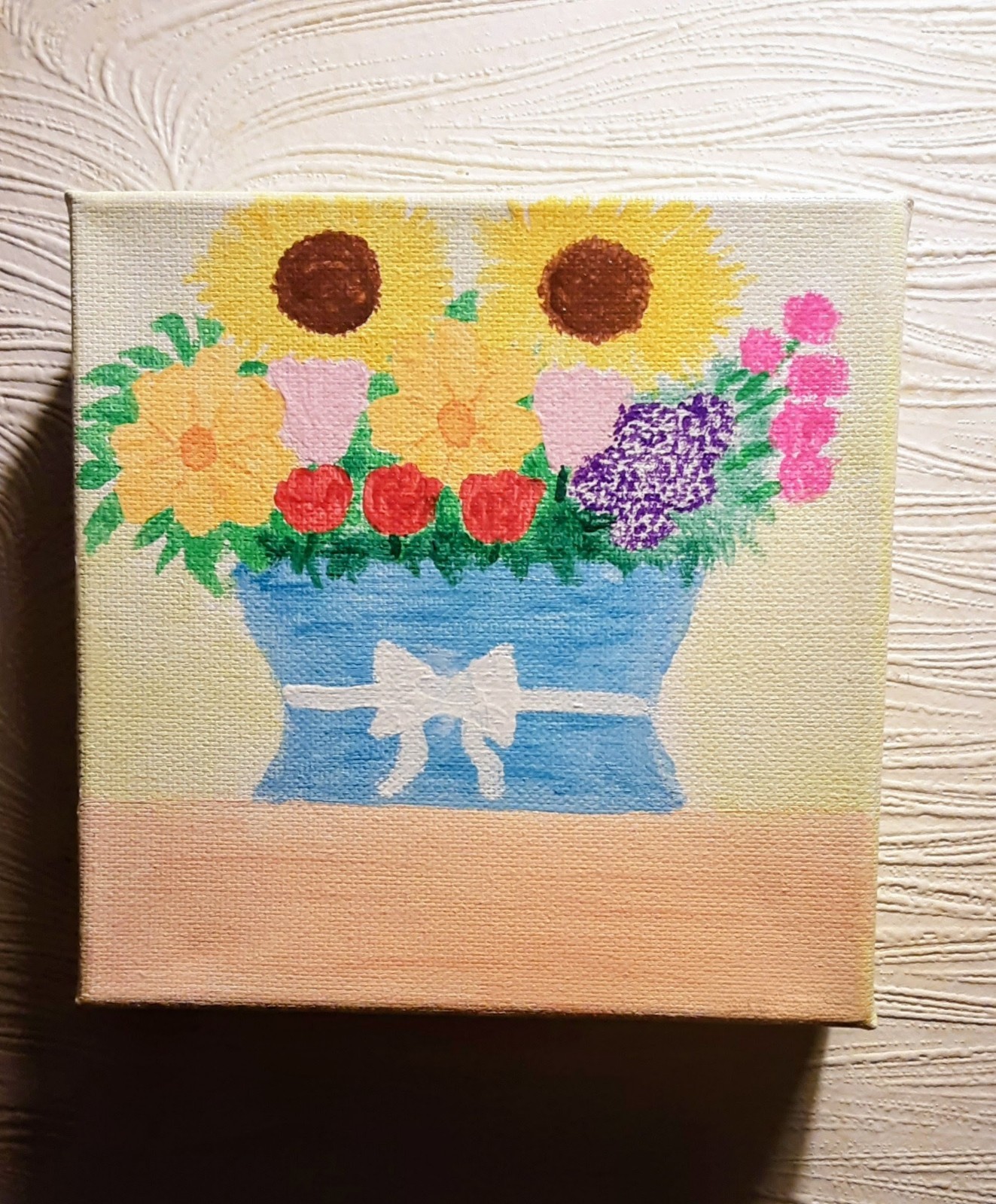 Flowers Daisies Roses Sunflower Vase Acrylic Painting Canvas One of a kind!