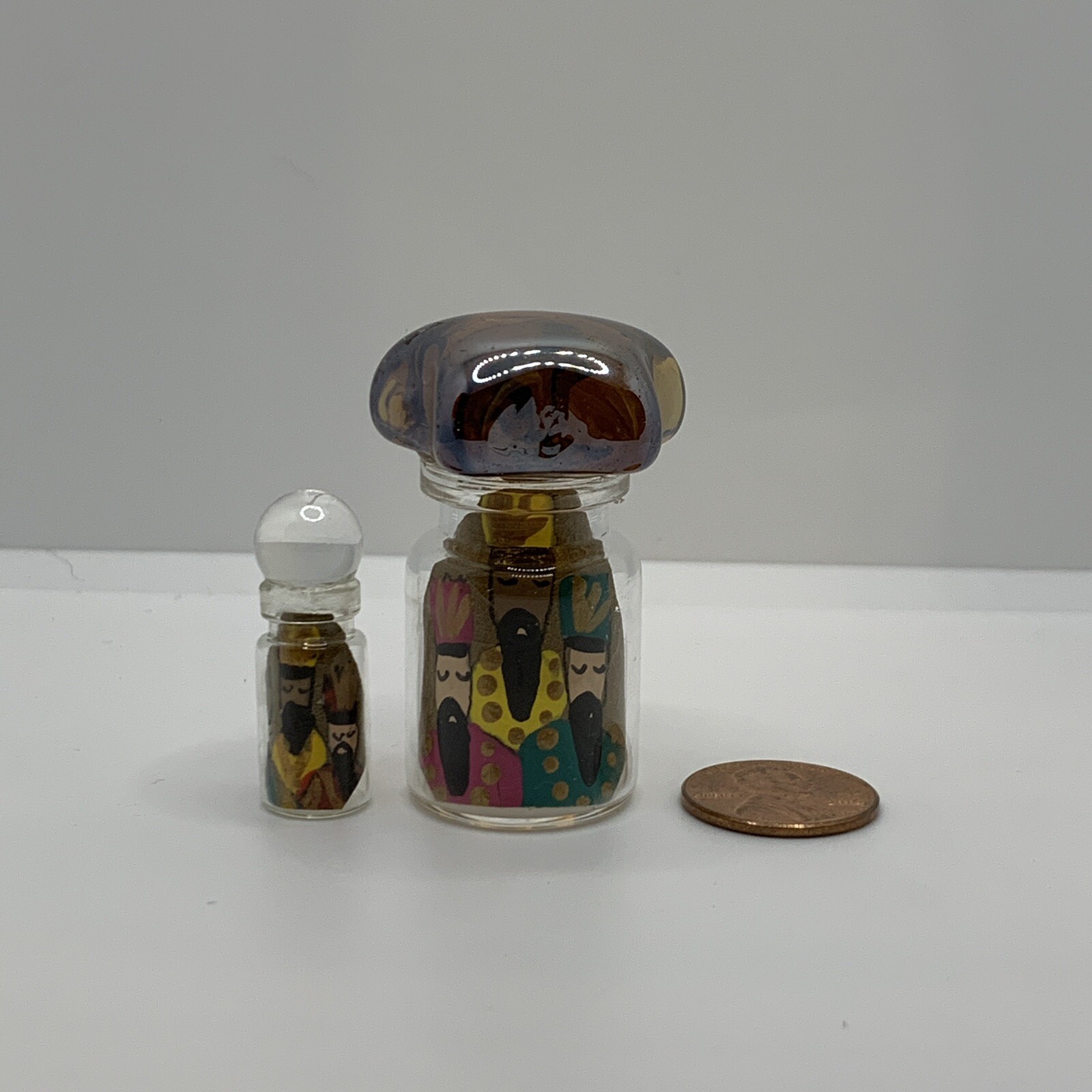 Miniature Three Wise Men drawing over bottled sealed leaves 🍃 lot of two PR