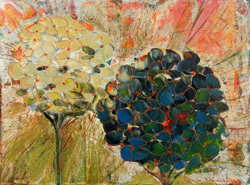 9×12 Original Hydrangea Painting Acrylic Expressionist Floral Canvas Art