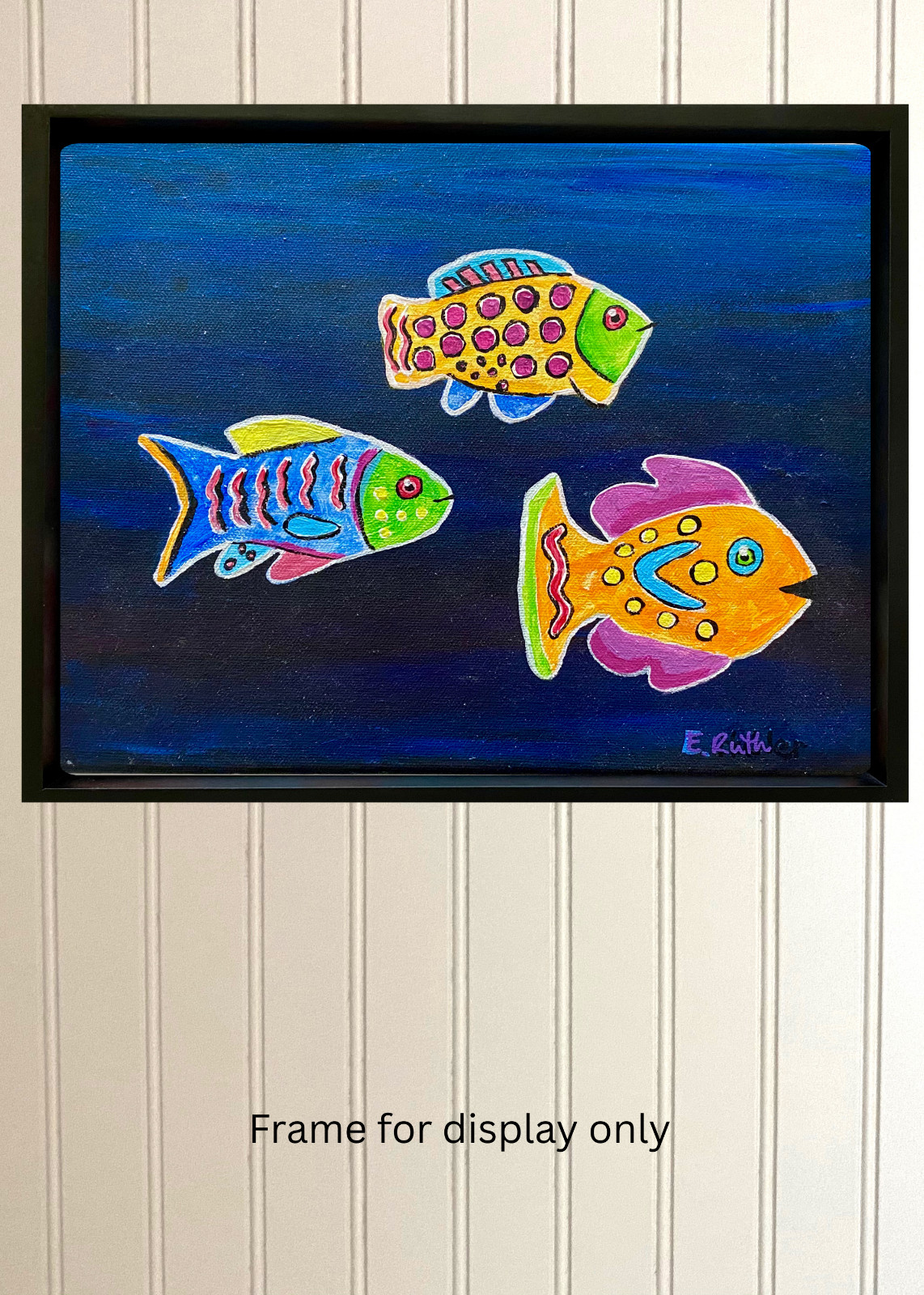 Fish Painting on Canvas, Mexican Folk-Art Inspired 12×9″ Acrylic Modern Art