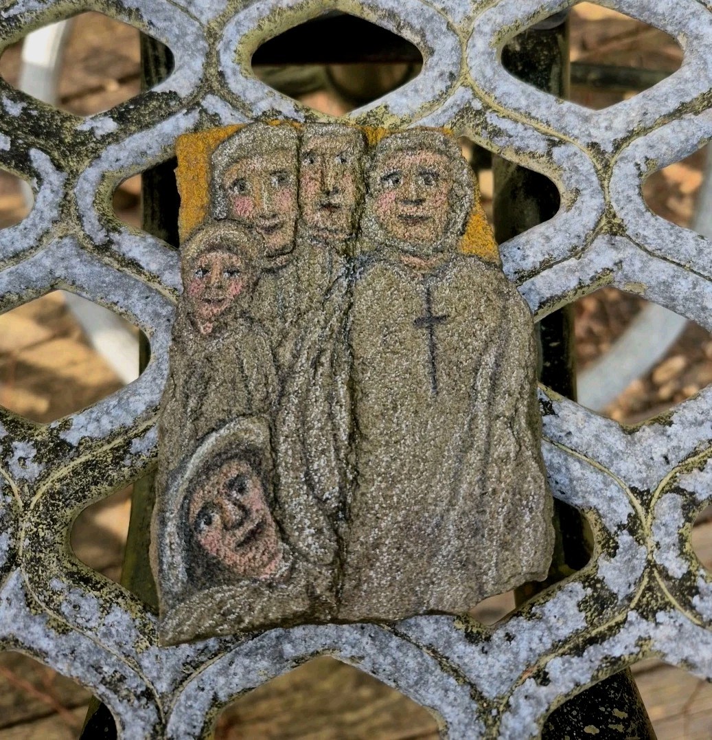 Hand Painted Rock Art ~ Five Guardian Angels ~ Cross ~ Folk Art ~ Religious