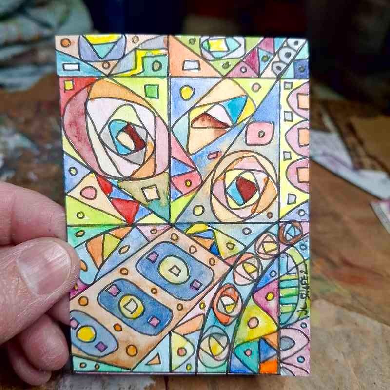 Original Abstract ACEO Painting Modern Geometric Art OOAK Colorful Bold #3