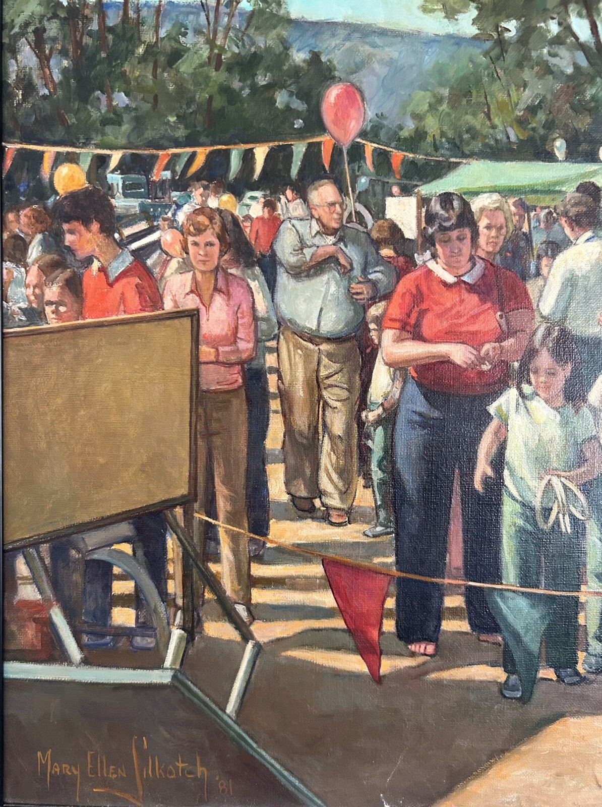 Mary Ellen Silkotch NJ Original Oil Canvas “Church Fair” Realism Painting 1981