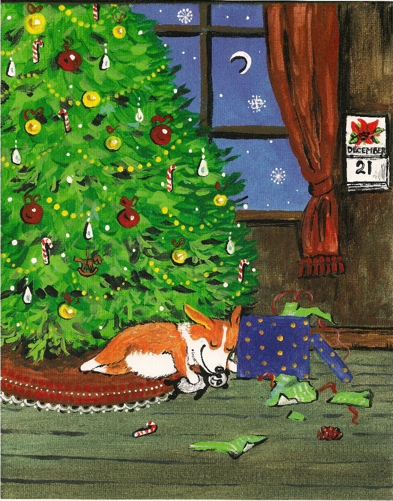 8×10 PRINT OF PAINTING PEMBROKE WELSH CORGI FOLK RYTA XMAS HOLIDAY GIFT PET Art
