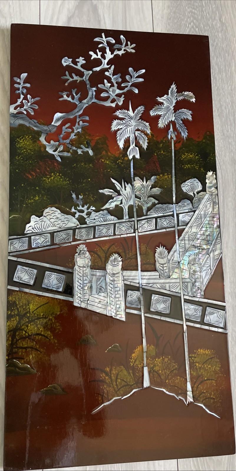 Asian Vietnamese 4 Lacquer Piece Artwork 23″HX45.6″L