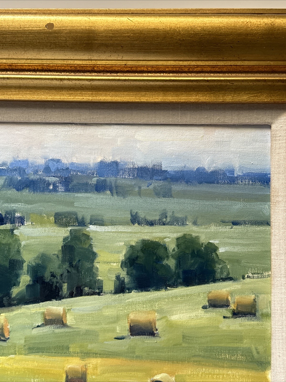 MARK GALE PAINTING IMPRESSIONIST FARM LAND HAY BAILS LANDSCAPE FAMOUS LISTED 16″