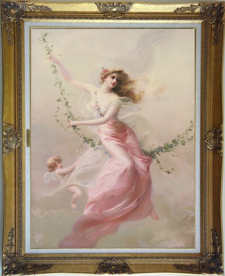 Vintage The Swing Oil Painting Romantic Goddess Angel Canvas Wall Art Antique