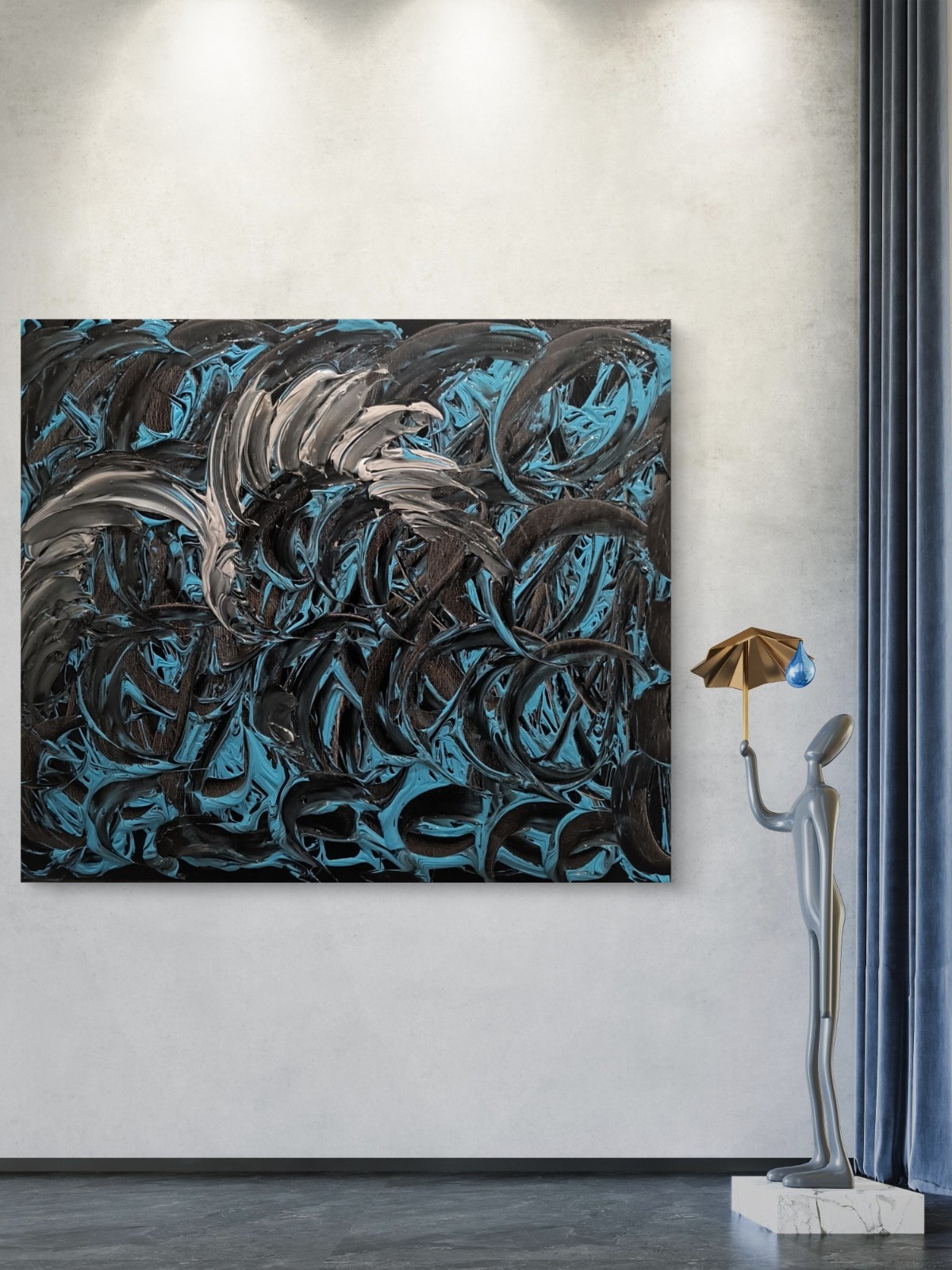 Trey Coppland, Night Ocean Abstract Modern Painting, Large, Unframed, Single
