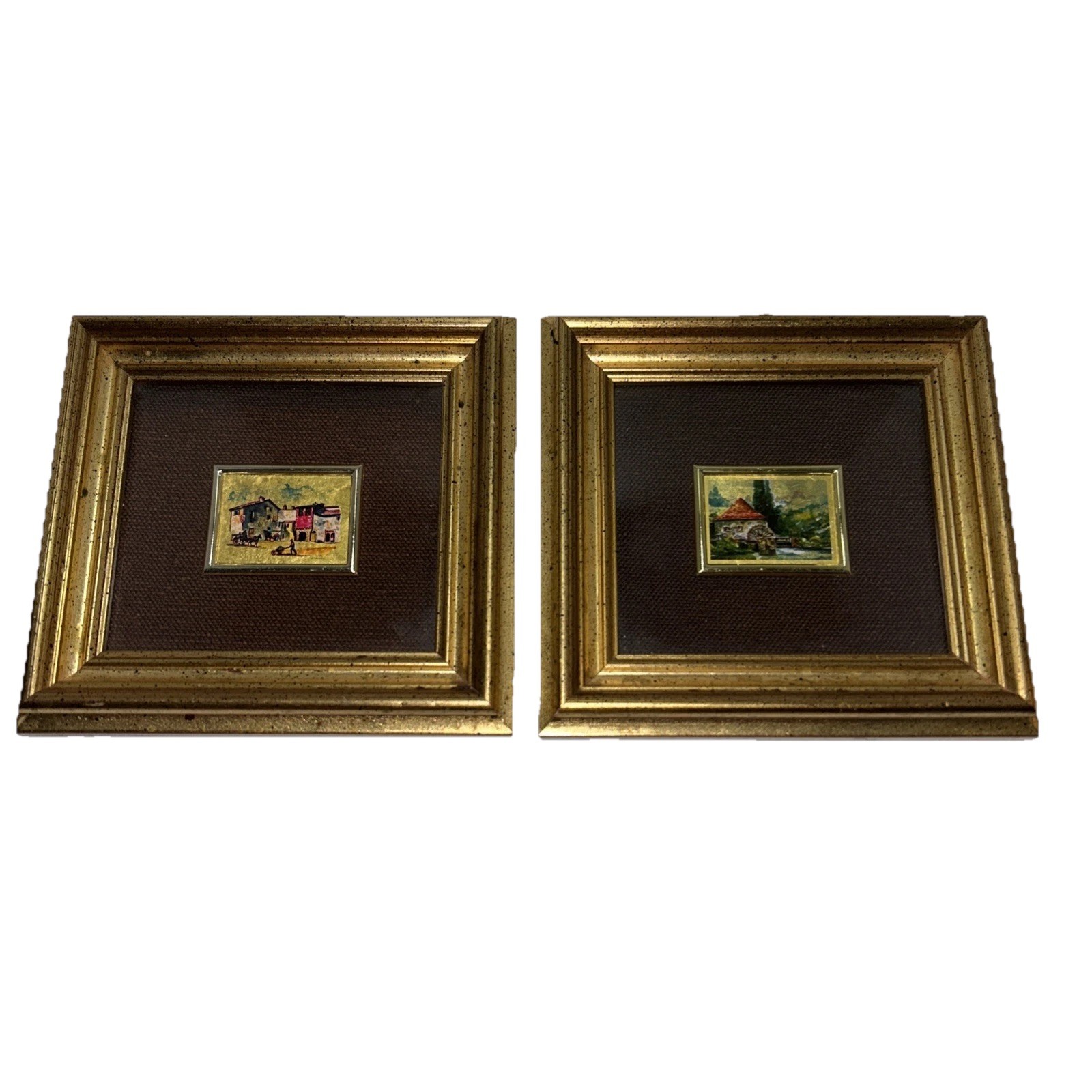 Vintage Italy Art 23 Kt Gold Leaf Picture & COA Signed Artist Angelillo Set Of 2