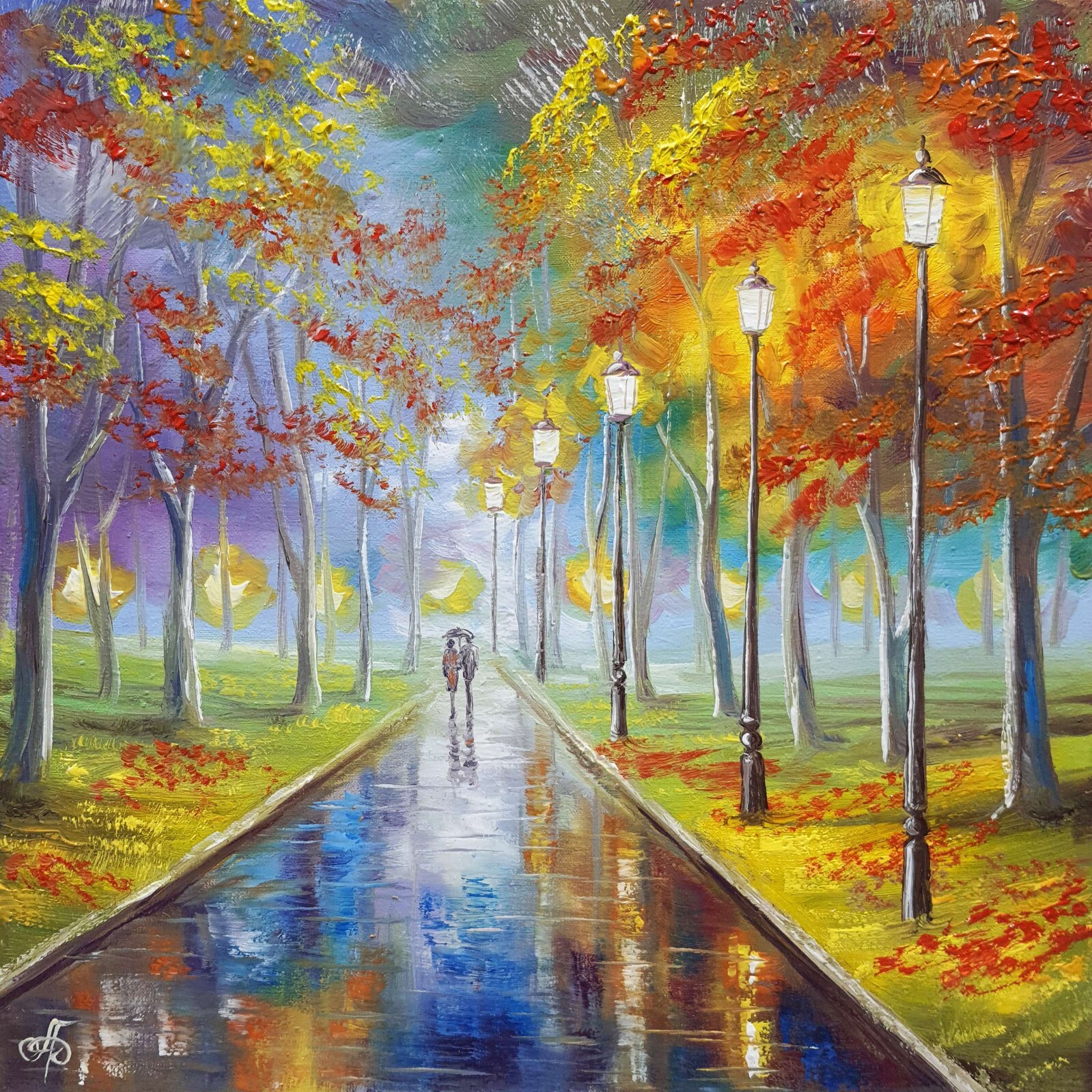 Autumn Park Hand Painted Ukrainian Artist Landscape Original Painting Signed Art