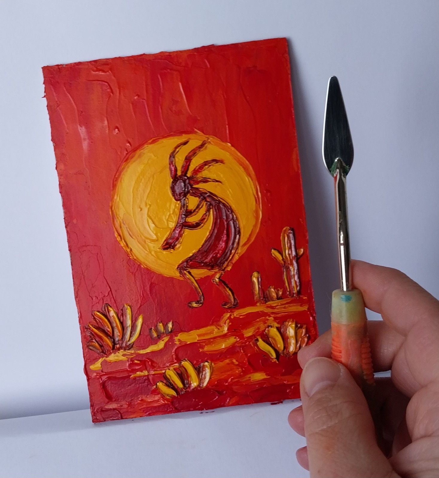 Framed Kokopelli Art Native American Southwest Art 4×6 in Original Oil Painting