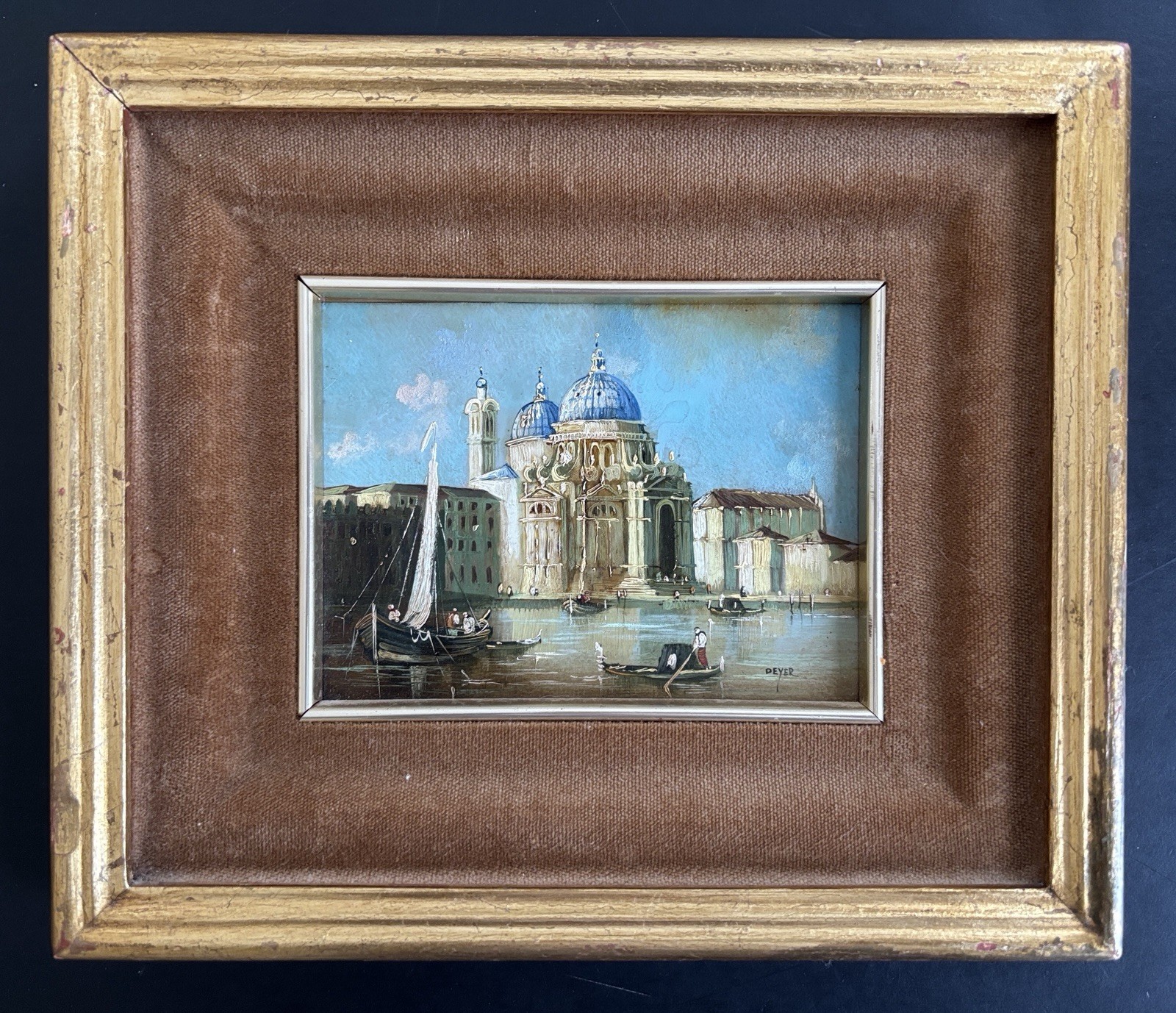 Antique Miniature Oil On Copper Painting Signed DEYER P. San Marco Venice Italy