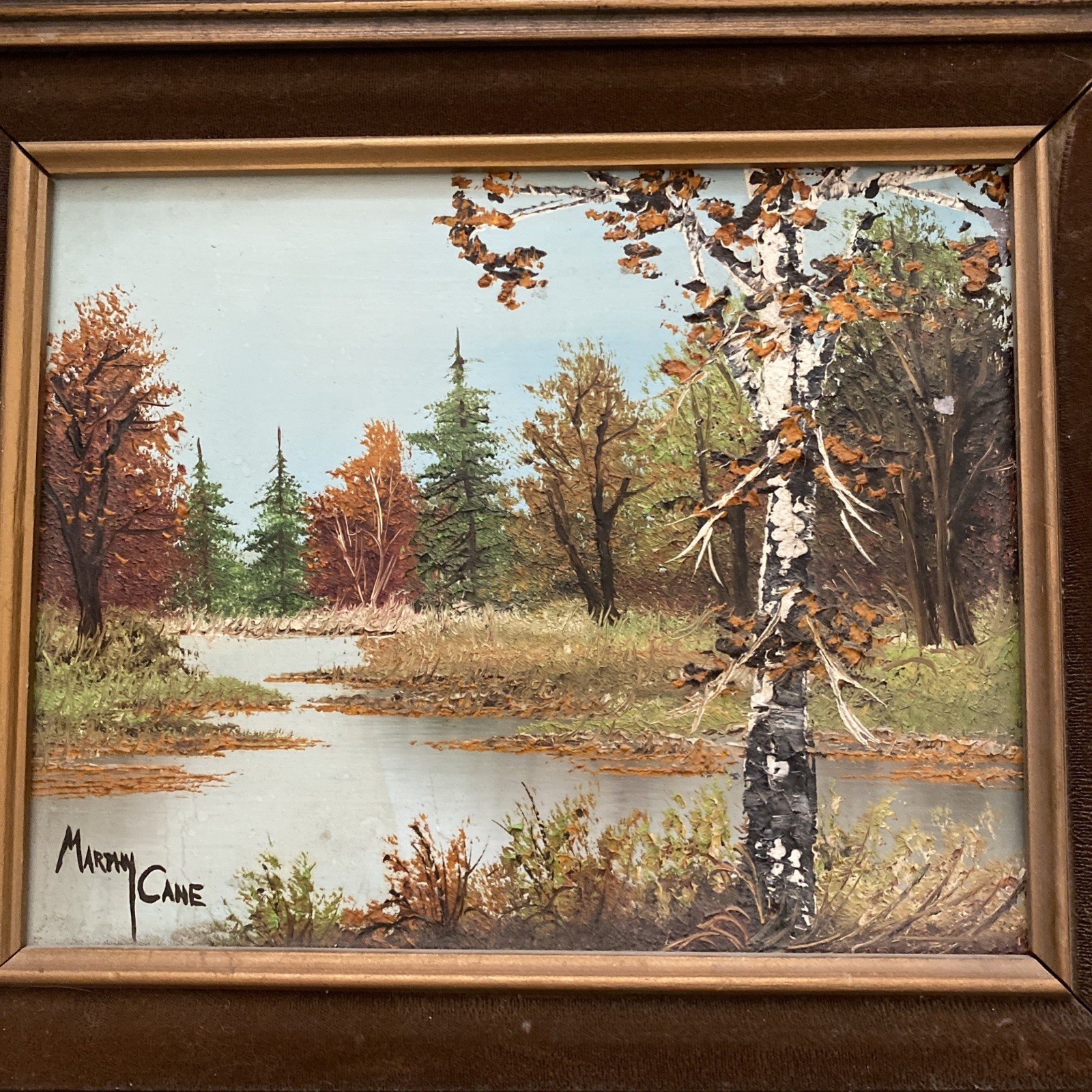 Vntg Framed Landscape Painting River Forest Water Signed 14” X 16” Original