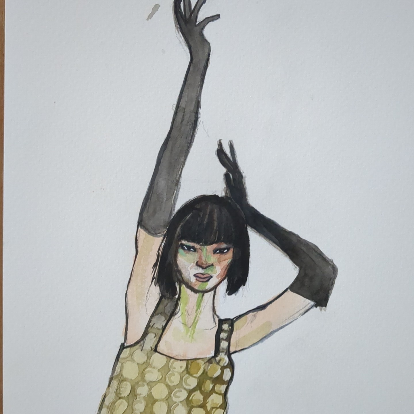 Original Watercolor Painting Fashion Illustration 9×12 on Paper JJ