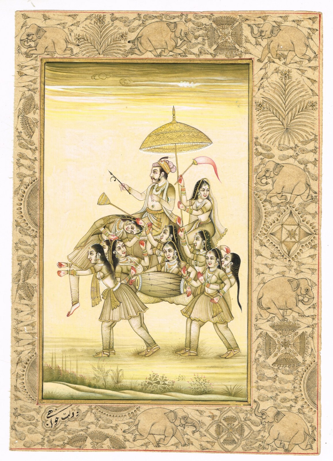 Composite Elephant Painting A Emperor Riding On Composite Elephant 8×11 Inches