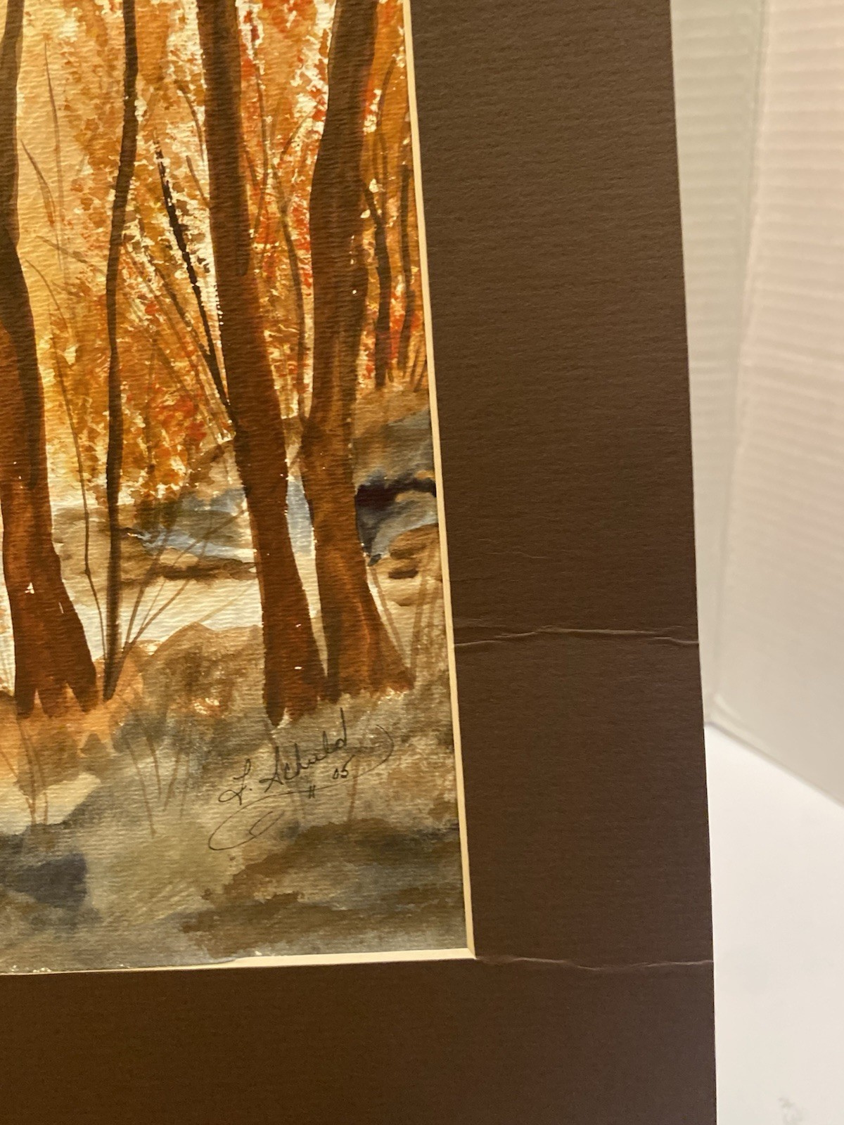 Original Watercolor Fall Autumn Woodland Painting on Paper Signed L . Achuld’05