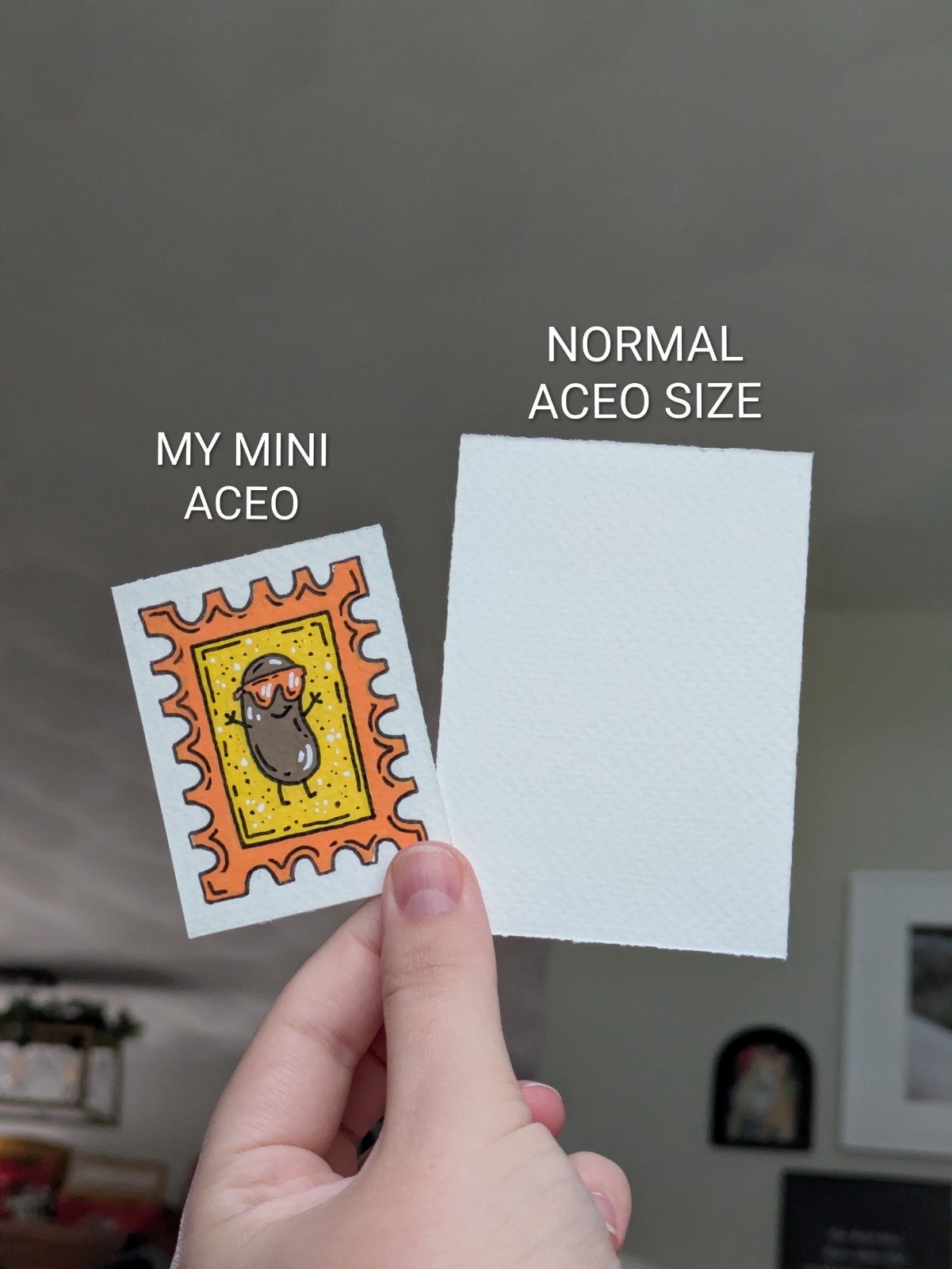 MINI ACEO Art Card, 2×2.5, One Cool Bean, Rad, Beans, Stamp Style By TS.EG
