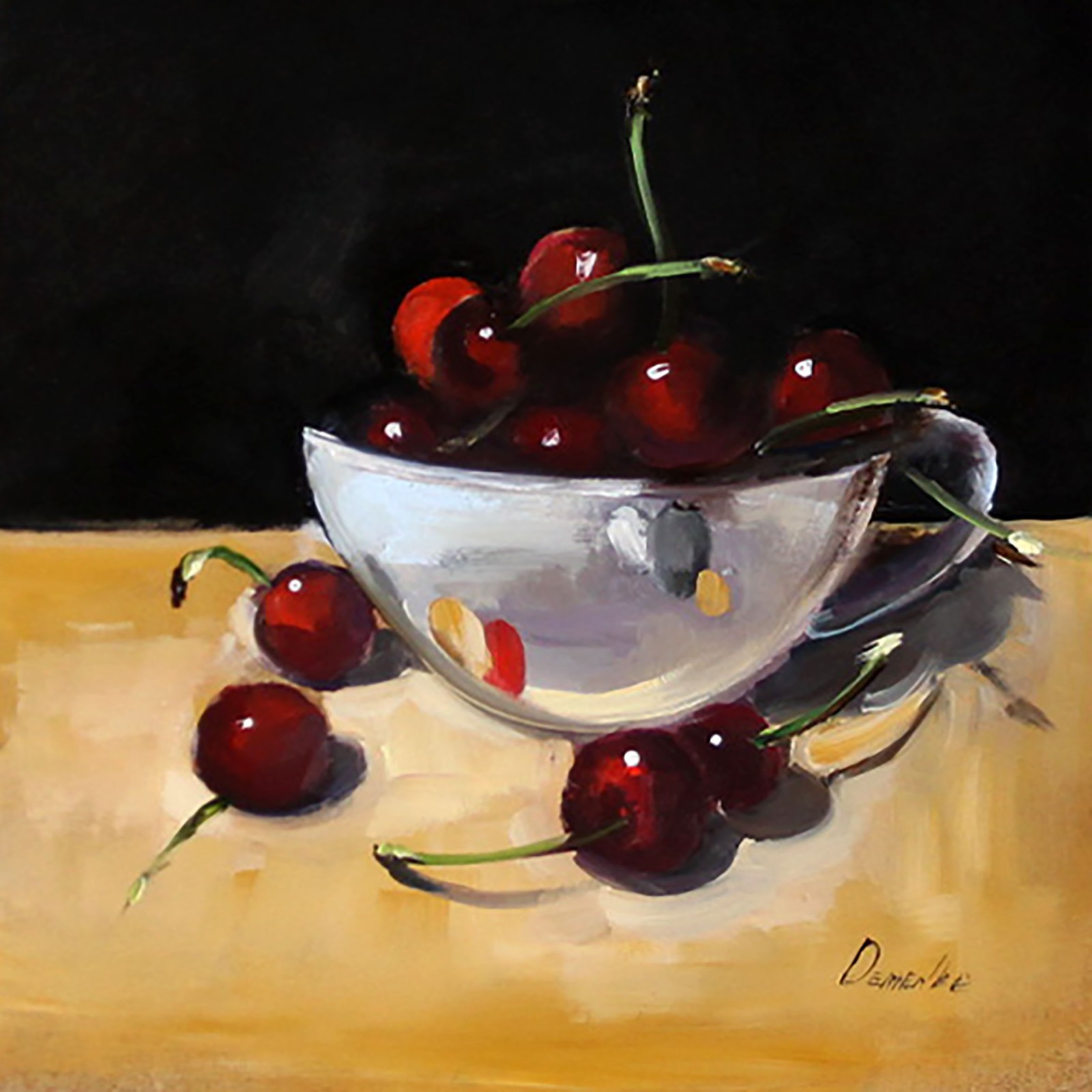 CHERRIES Still Life Oil painting UKRAINE 8X8 DEMENKO NATALIA