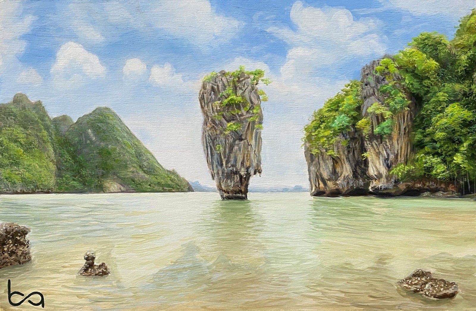 Thailand Landscape Painting Khao Phing Khan 4.75×7.25″ Acrylic Original on Wood