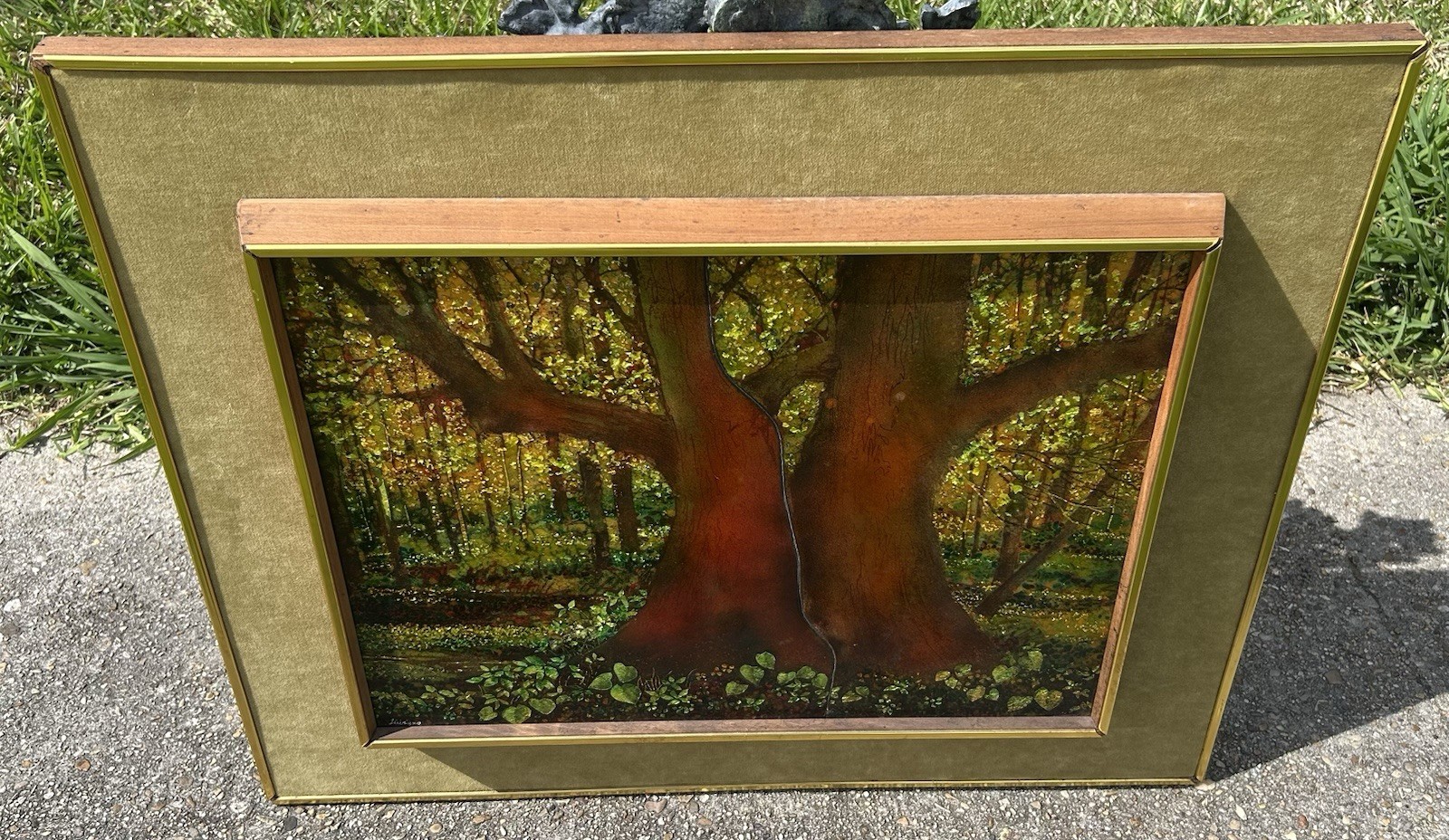 Helen Trivigno – Forest Scene: Summer Framed Enamel on Copper Art (New Orleans)
