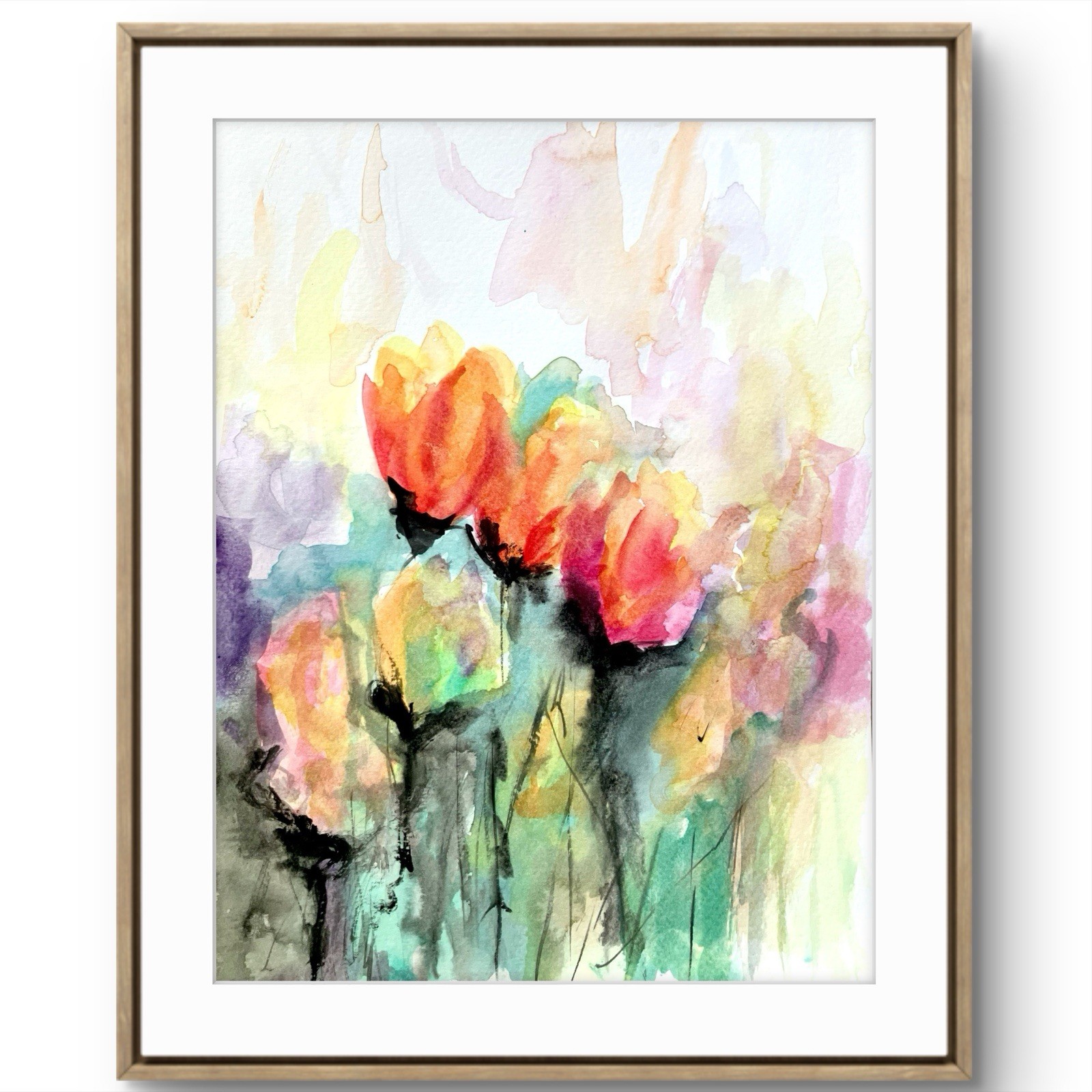Original Art Painting Watercolor Tulips Flowers 9×12 Signed Tita Renae