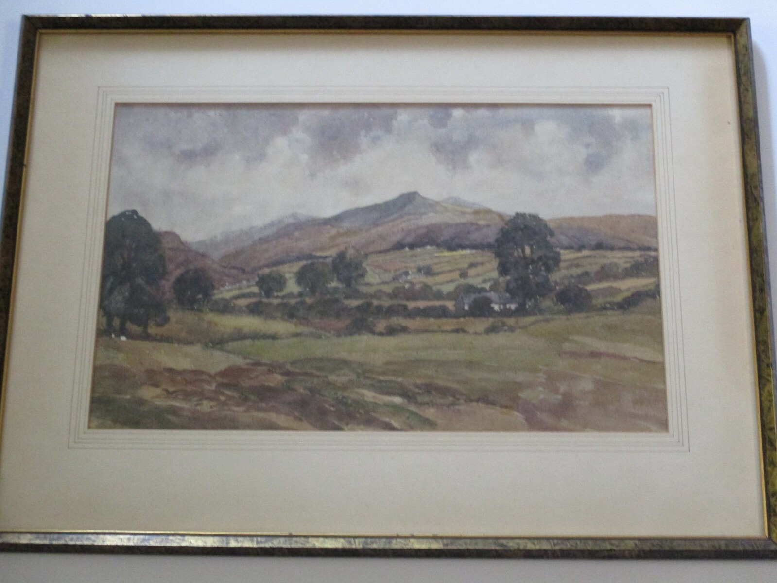 ANTIQUE VINTAGE IMPRESSIONIST LANDSCAPE PAINTING ROLLING HILLS MOUNTAIN TOWN