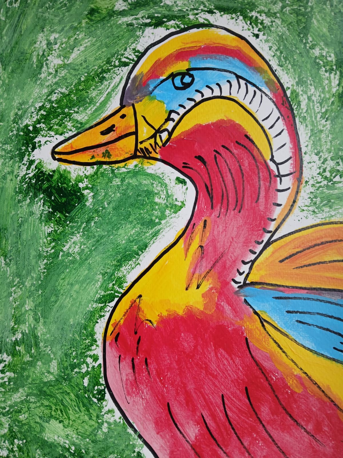 Impressionism/Abstract 11×14 Happy Duck Handmade Signed Colorful Art Painting