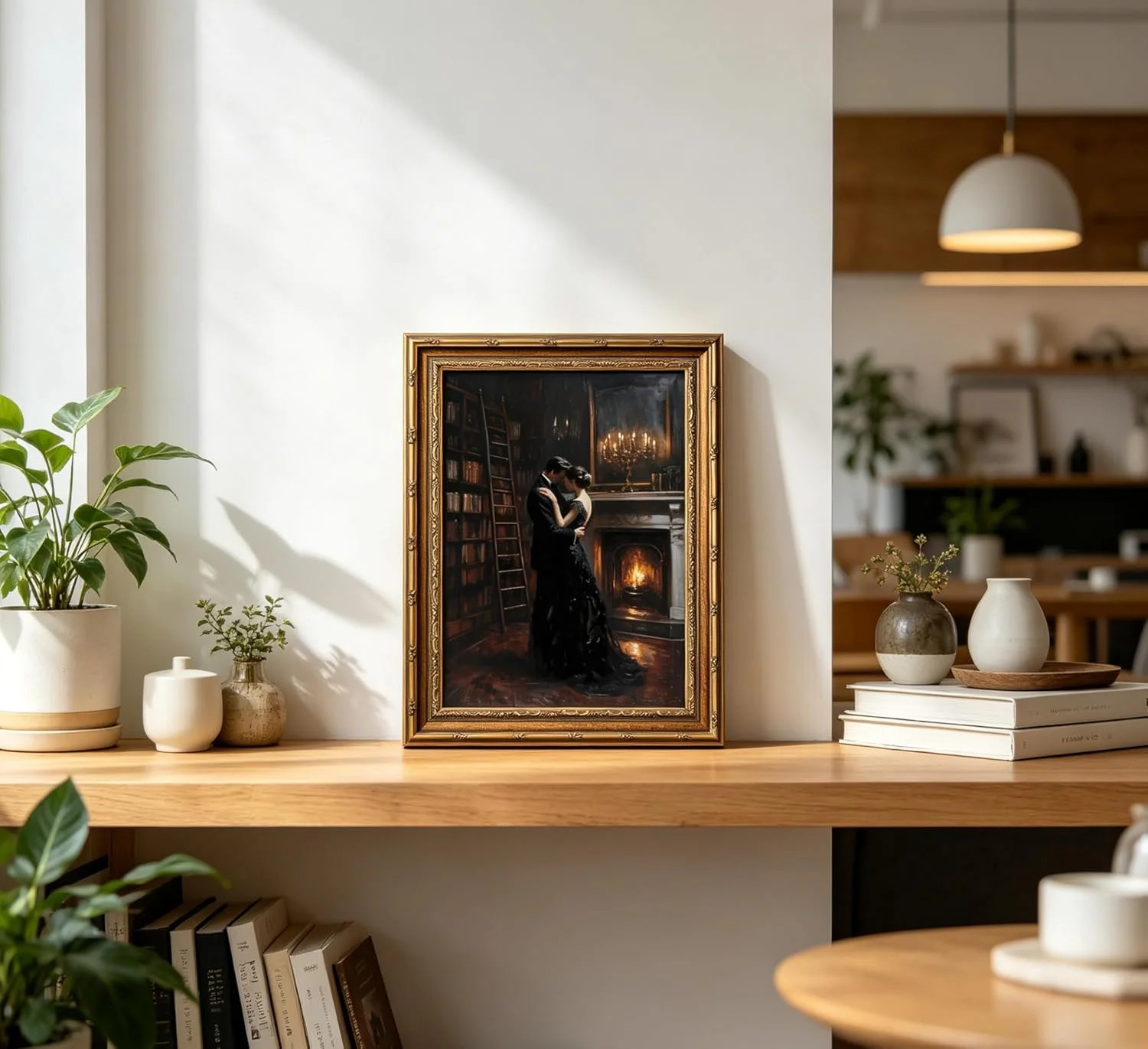 Vintage Gold Framed Gothic Wall Art, Victorian Romantic Couple Dancing Painting