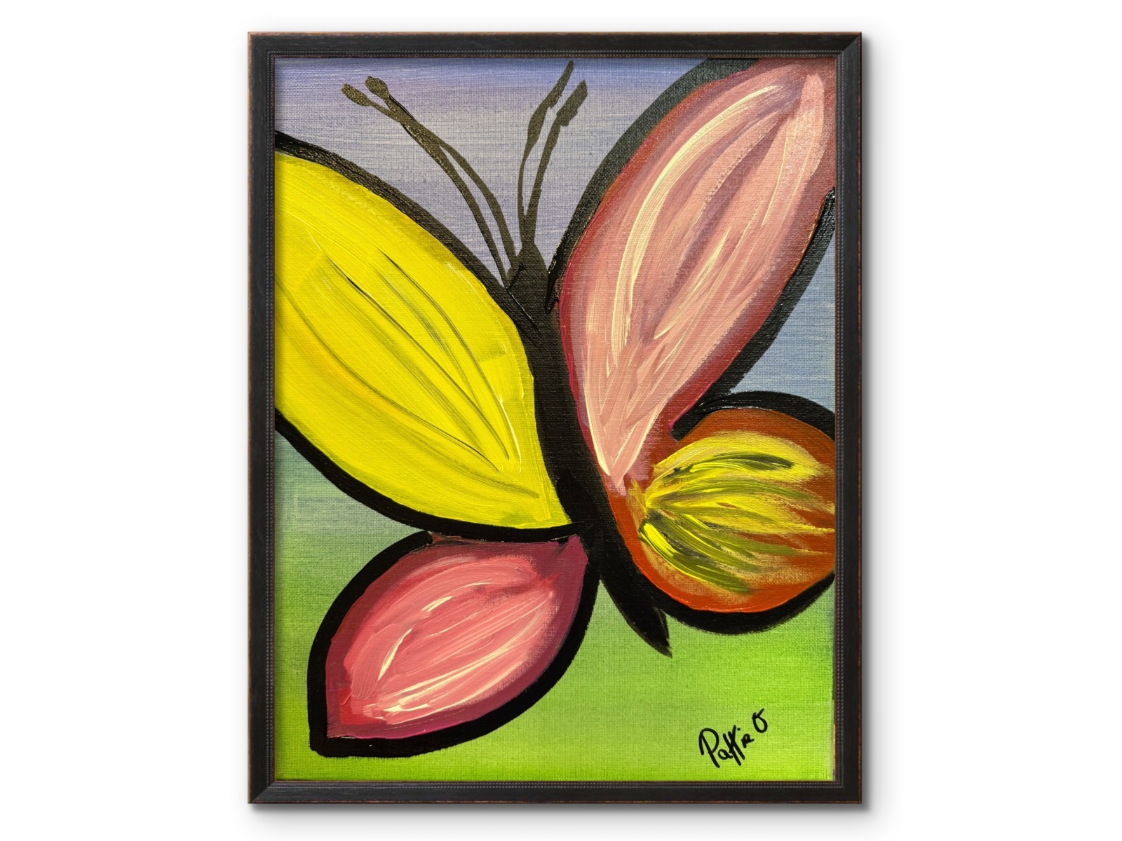 Spring Butterfly Original Art 14×11 Contemporary Folk Art Painting Canvas Signed