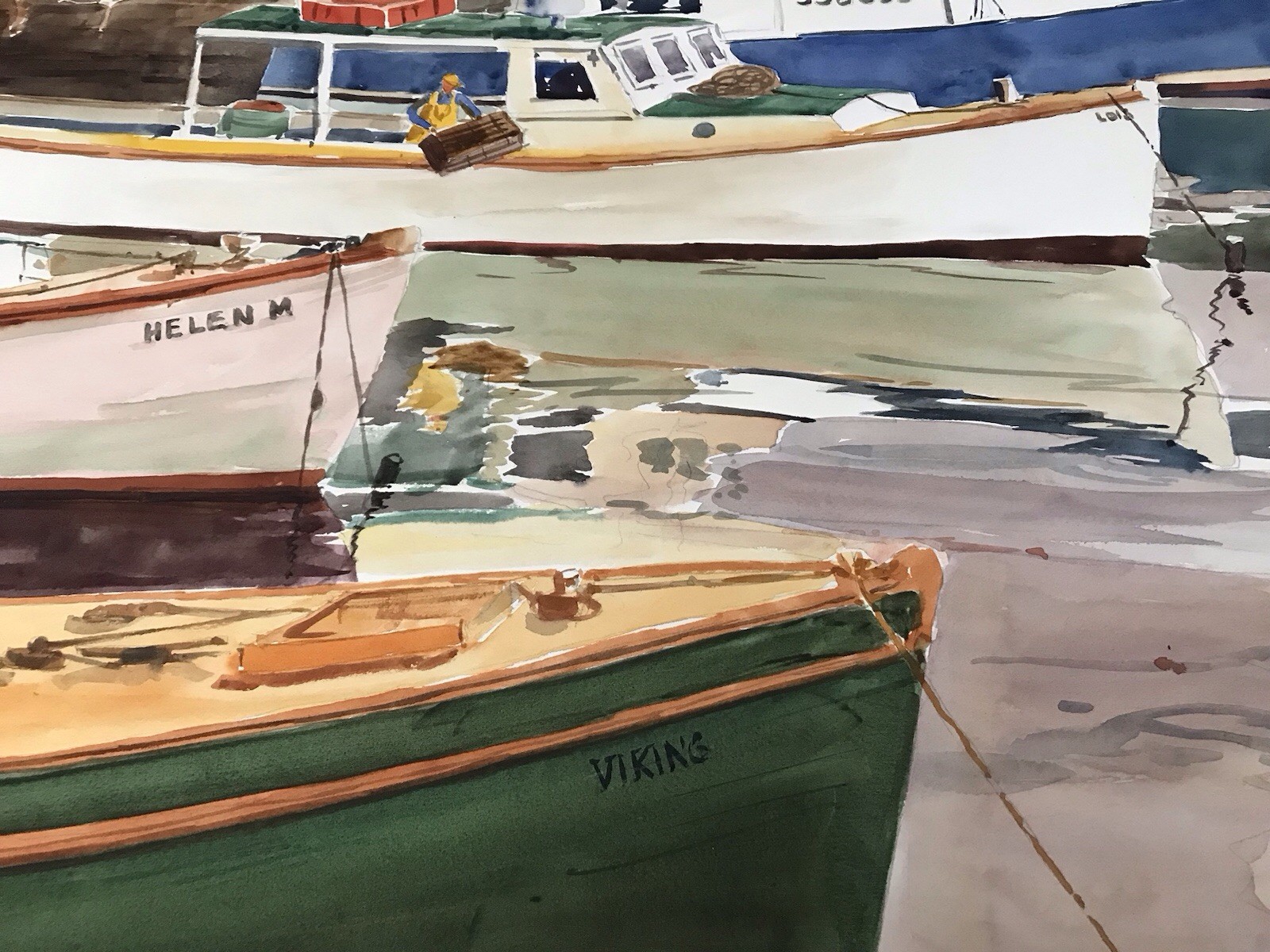 Mid 1980’s Gloucester Harbor T.H. Miller Original Watercolor, Signed