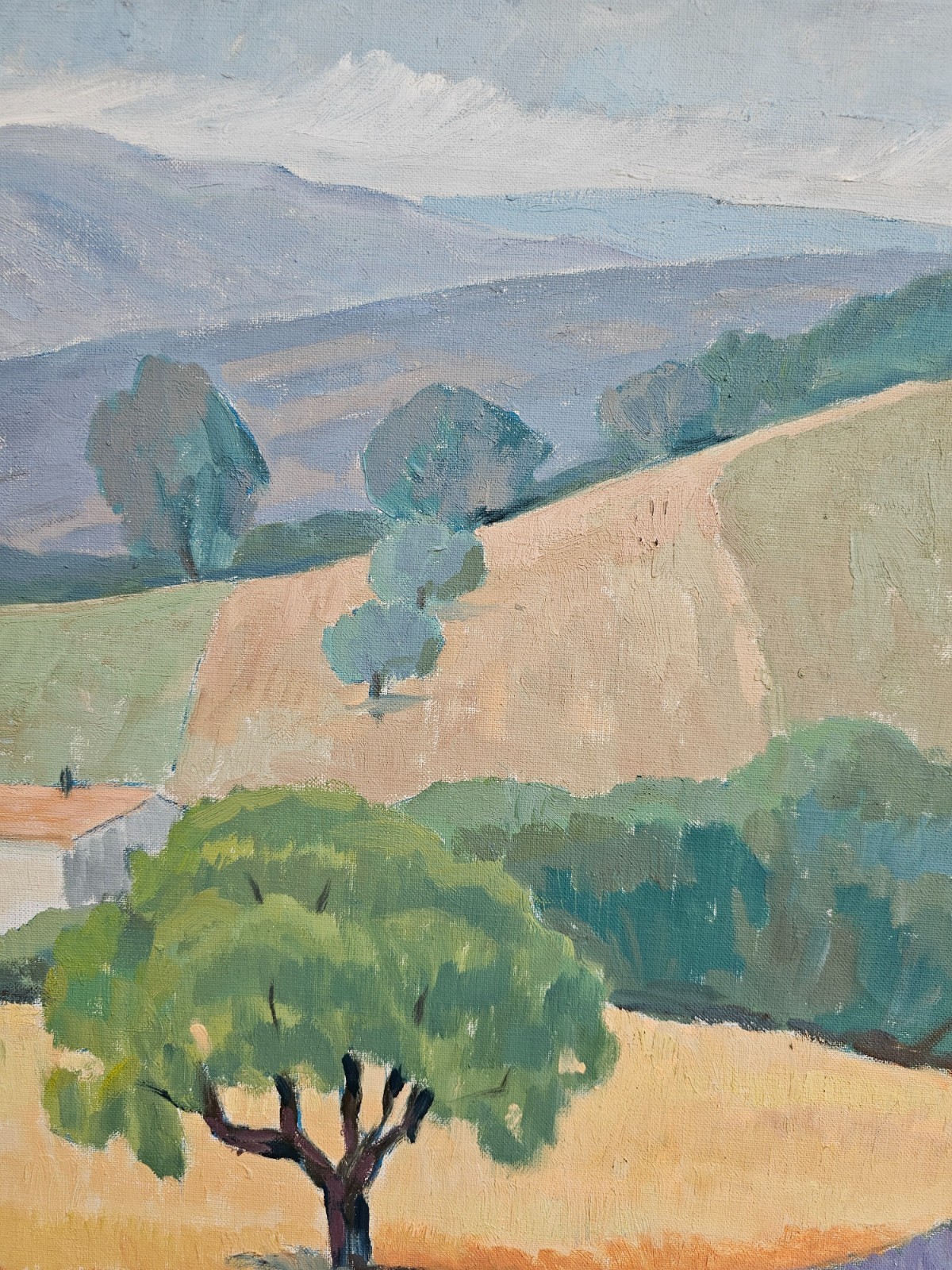 MODERNIST SCANDINAVIAN LANDSCAPE PAINTING PASTORAL HILLSIDE SCENE ITALY SIGNED
