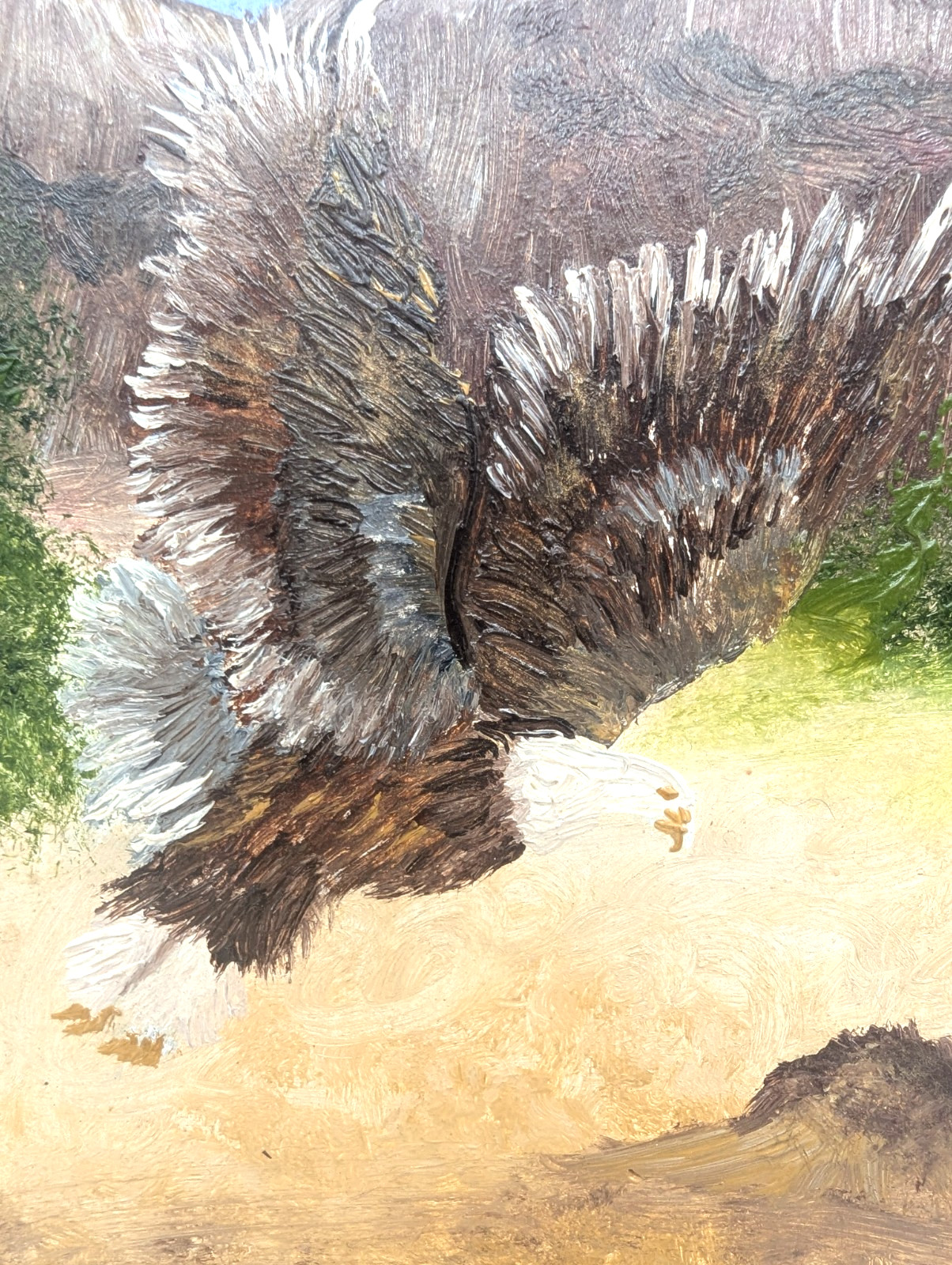 Original Hand-Painted Bald Eagle Oil on Vintage Cabinet Door Rustic Southwest