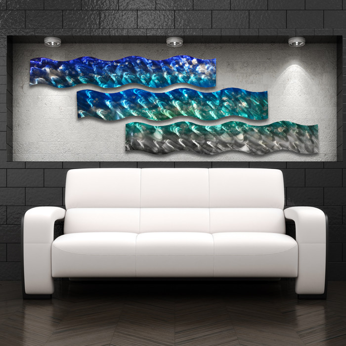Ocean Design Modern Art Decor Metal Wall Art Panels «Aqua Curves» Aluminum
