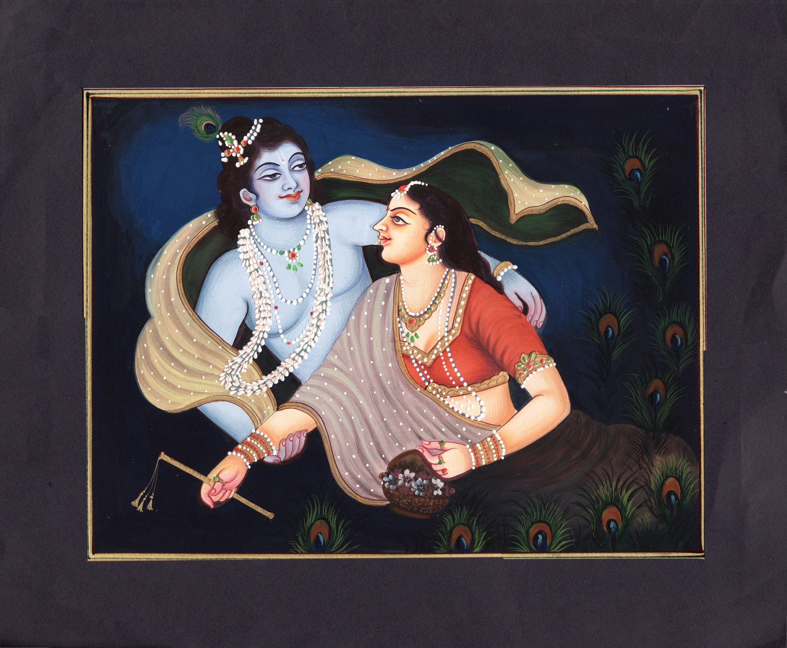 Krishna Radha Handmade Painting Hindu Indian Ethnic Religious Miniature Folk Art