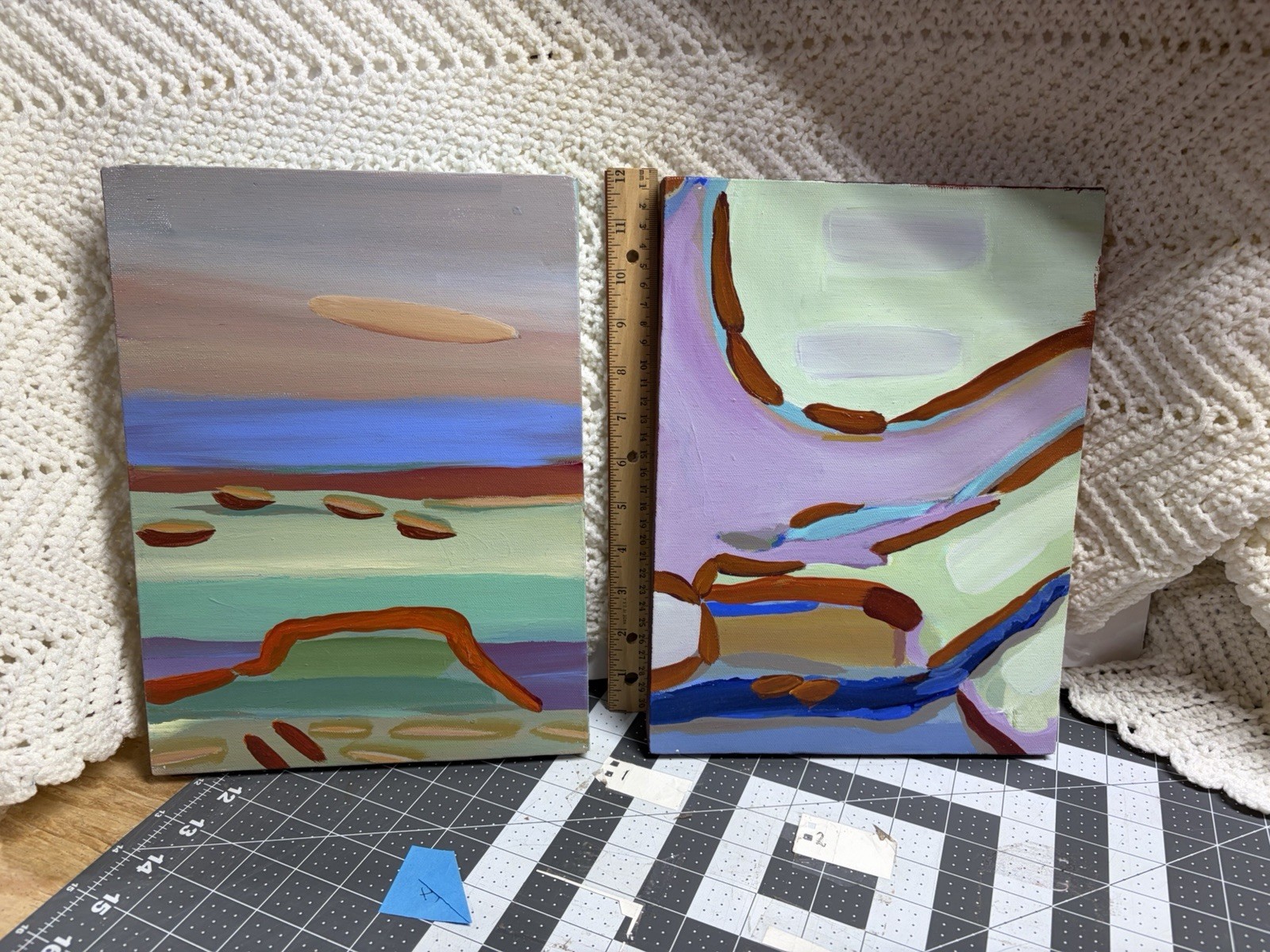 Gretchen Langner Signed Canvas Duo “Western Landscape” Series
