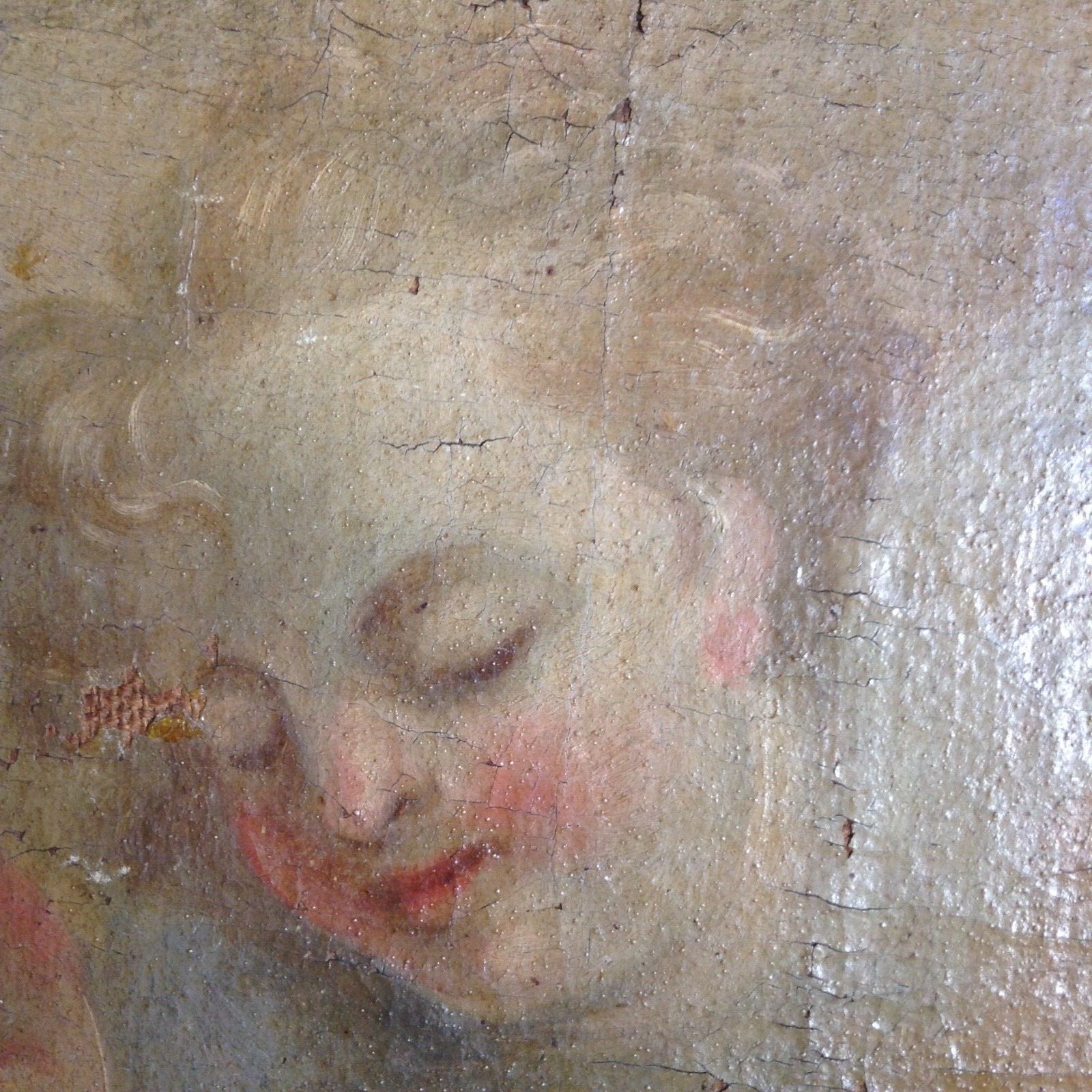 Antique Small Original Flemish Baroque Oil Canvas 1700’s – Angel Heads RUBENS ?