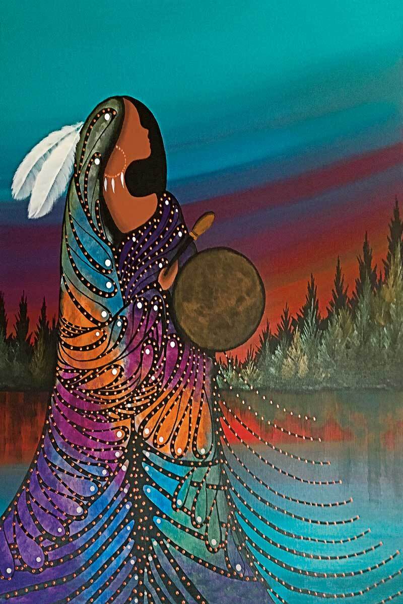 Betty ALBERT » Aurora Drummer » Canvas Native Art Aboriginal Aurora Borealis