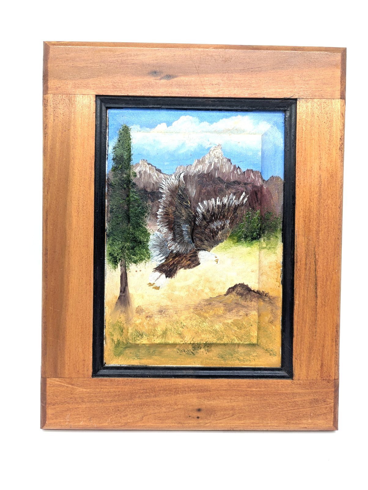 Original Hand-Painted Bald Eagle Oil on Vintage Cabinet Door Rustic Southwest